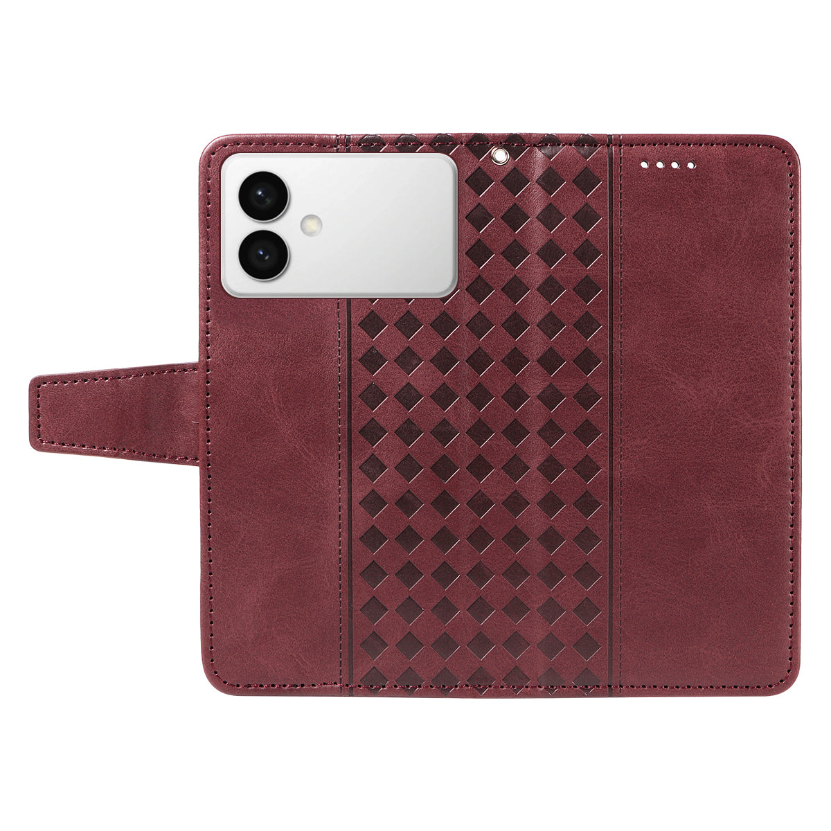 For-Samsung-Galaxy-S26-Edge-Leather-Case-Wallet-Stand-Grids-Imprinted-Phone-Cover-with-Strap-Wine-Red