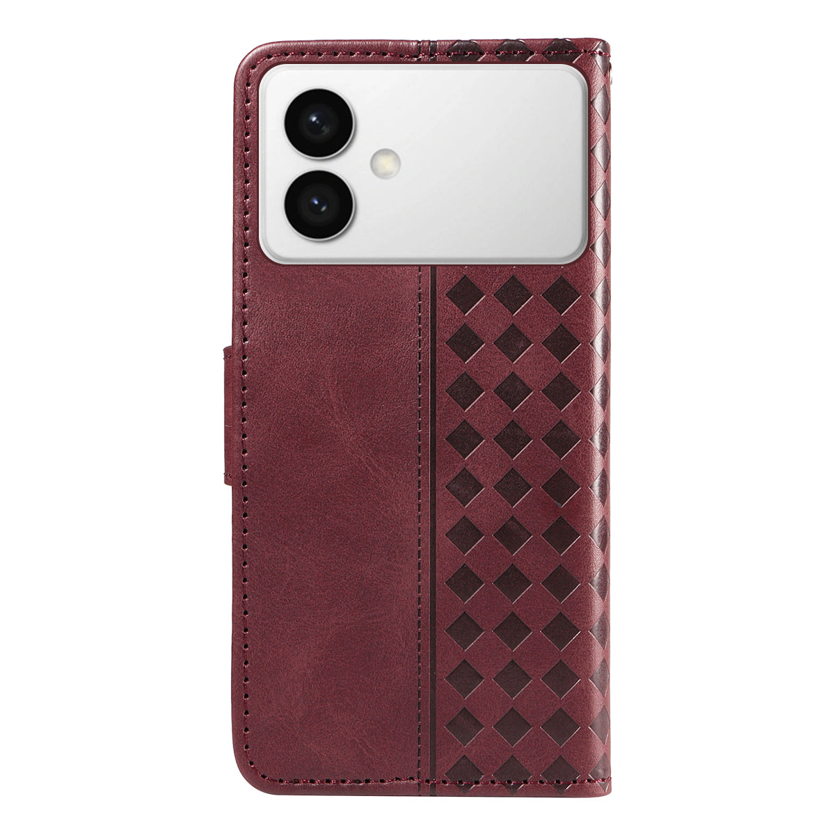 For-Samsung-Galaxy-S26-Edge-Leather-Case-Wallet-Stand-Grids-Imprinted-Phone-Cover-with-Strap-Wine-Red