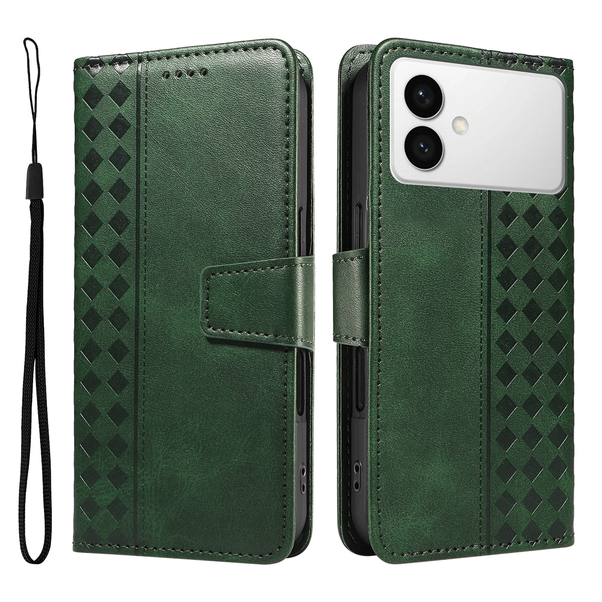 For-Samsung-Galaxy-S26-Edge-Leather-Case-Wallet-Stand-Grids-Imprinted-Phone-Cover-with-Strap-Green