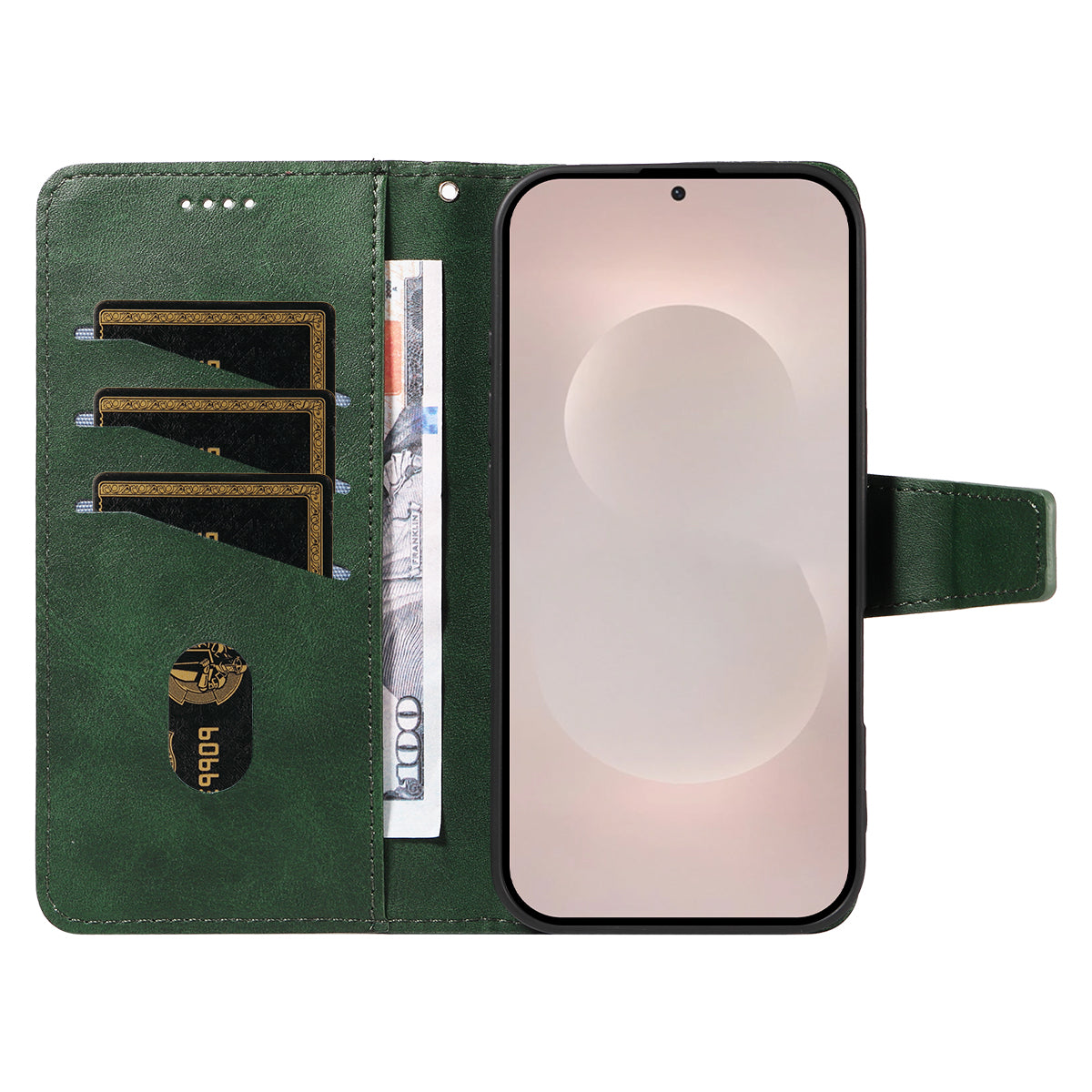 For-Samsung-Galaxy-S26-Edge-Leather-Case-Wallet-Stand-Grids-Imprinted-Phone-Cover-with-Strap-Green