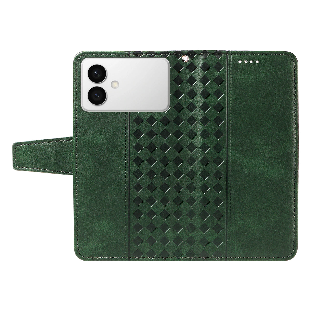 For-Samsung-Galaxy-S26-Edge-Leather-Case-Wallet-Stand-Grids-Imprinted-Phone-Cover-with-Strap-Green