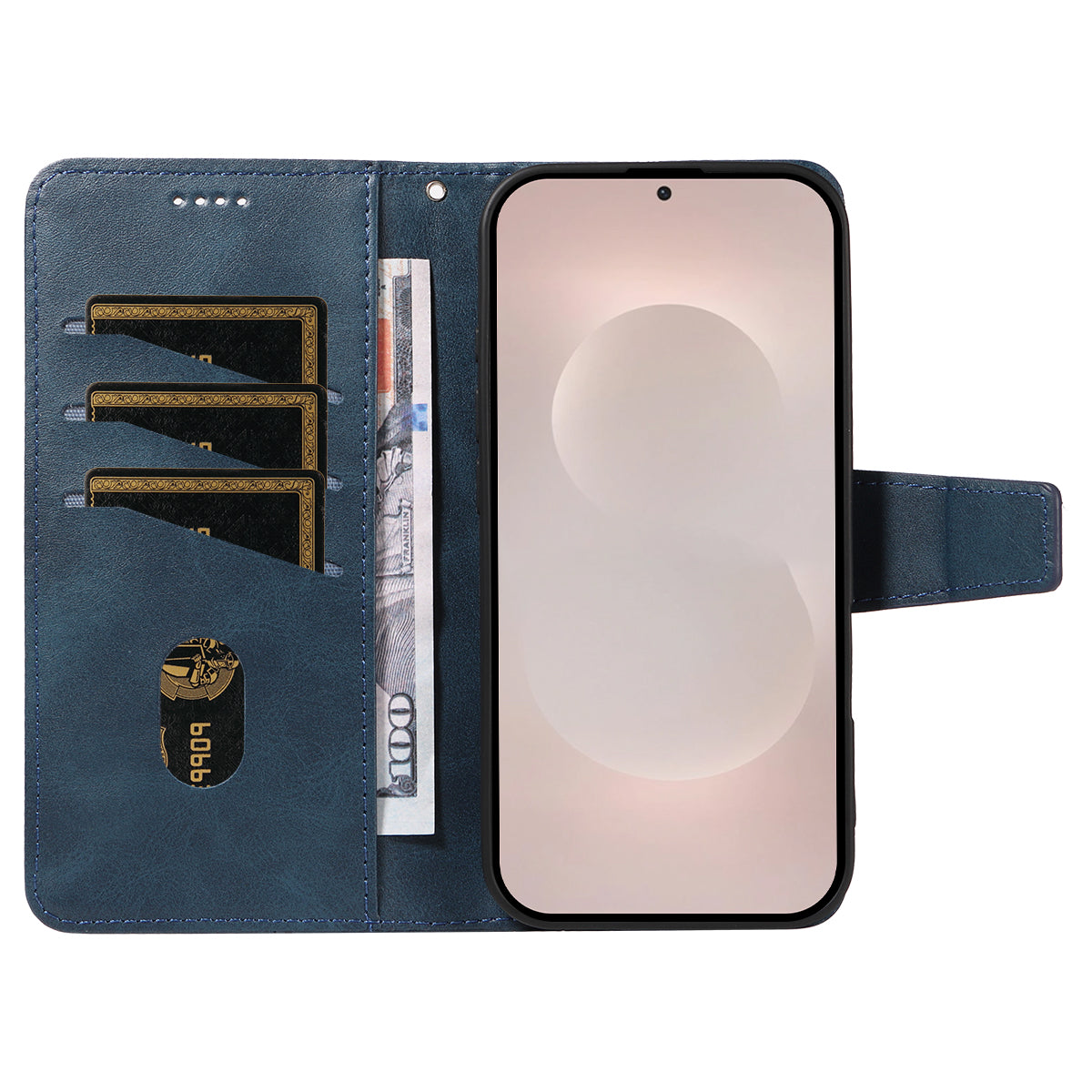 For-Samsung-Galaxy-S26-Edge-Leather-Case-Wallet-Stand-Grids-Imprinted-Phone-Cover-with-Strap-Blue