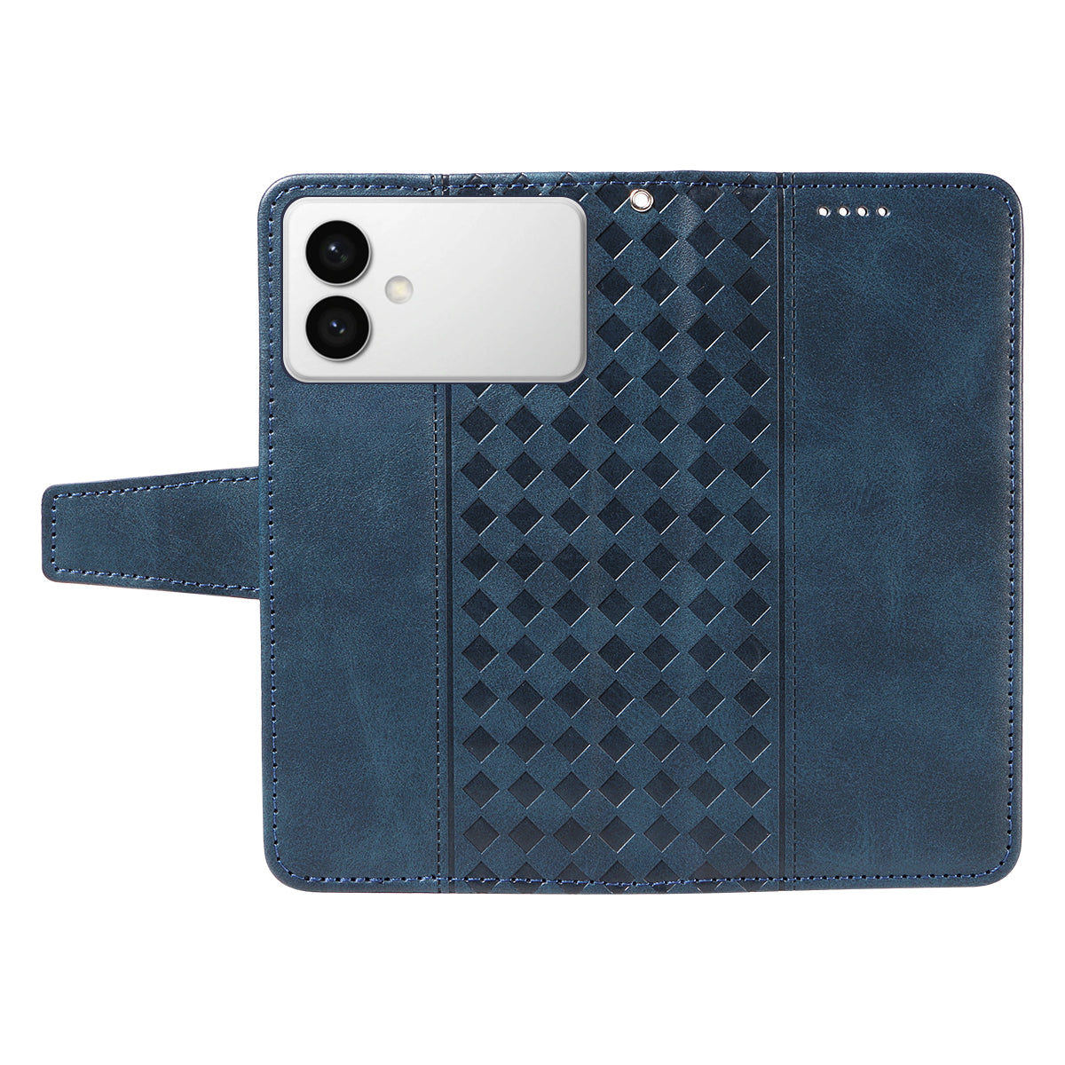 For-Samsung-Galaxy-S26-Edge-Leather-Case-Wallet-Stand-Grids-Imprinted-Phone-Cover-with-Strap-Blue