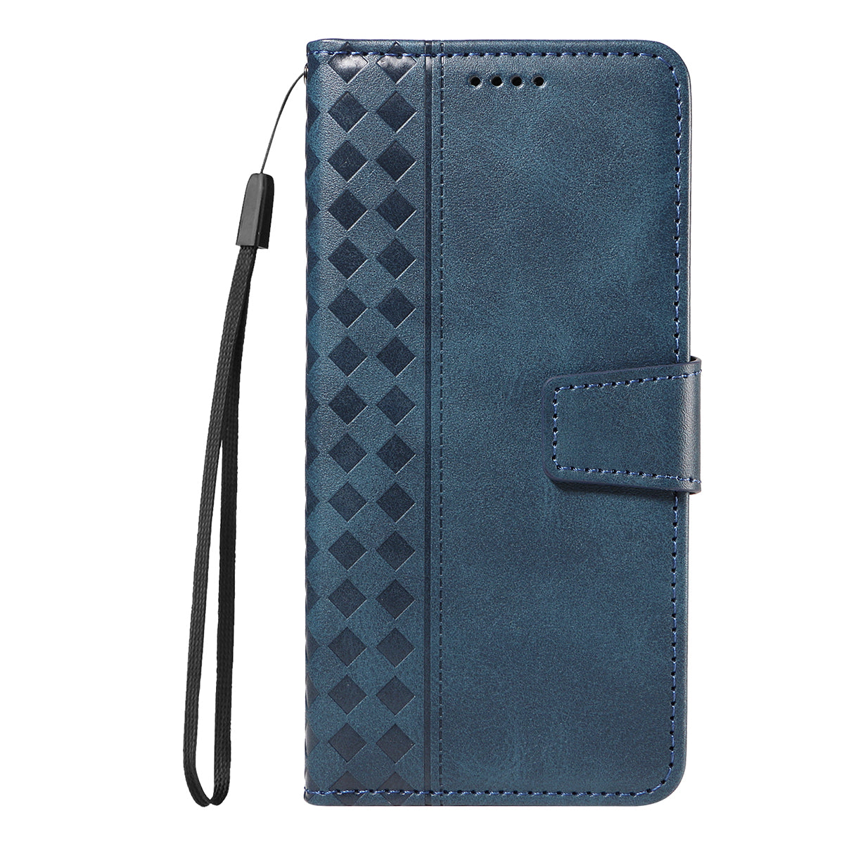 For-Samsung-Galaxy-S26-Edge-Leather-Case-Wallet-Stand-Grids-Imprinted-Phone-Cover-with-Strap-Blue