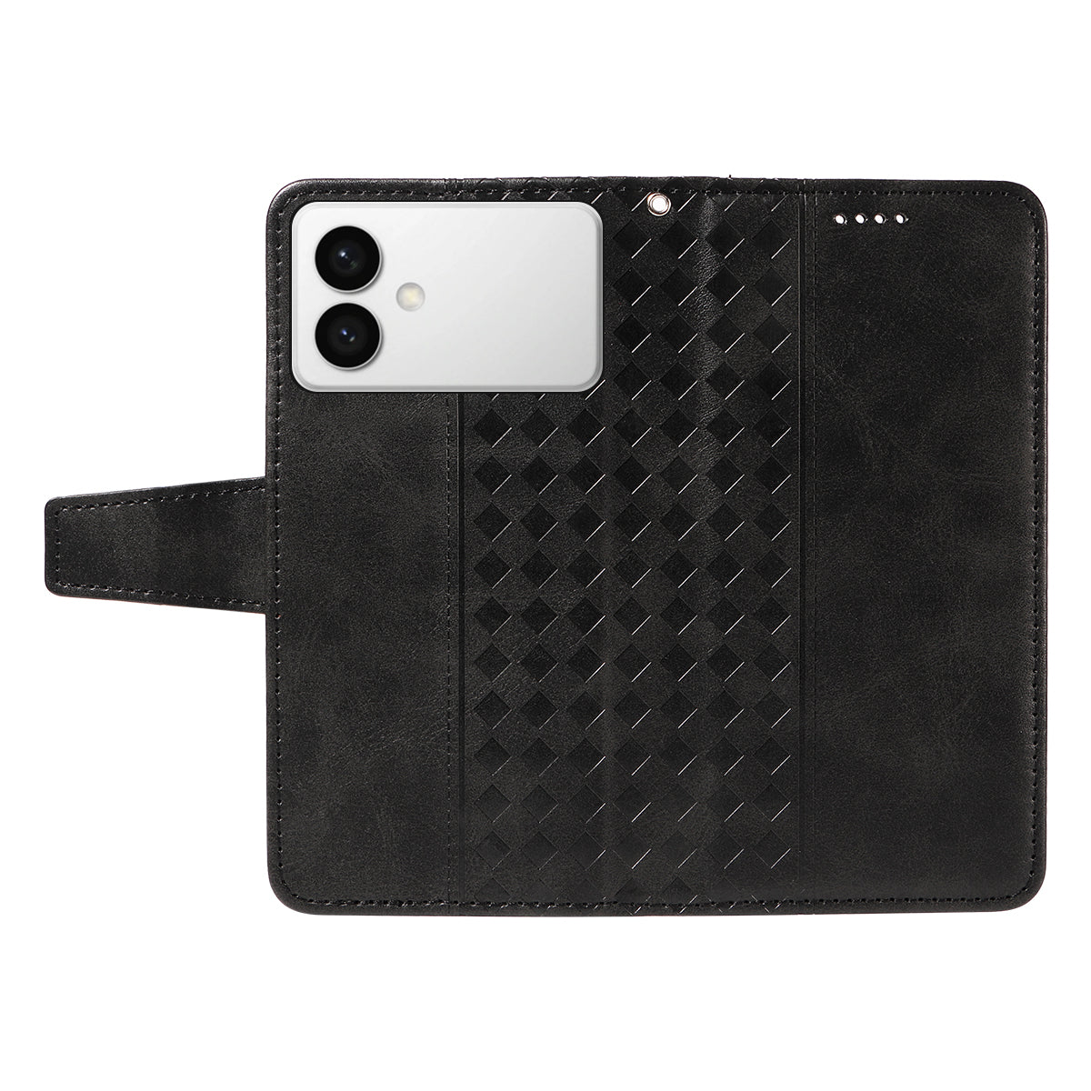 For-Samsung-Galaxy-S26-Edge-Leather-Case-Wallet-Stand-Grids-Imprinted-Phone-Cover-with-Strap-Black
