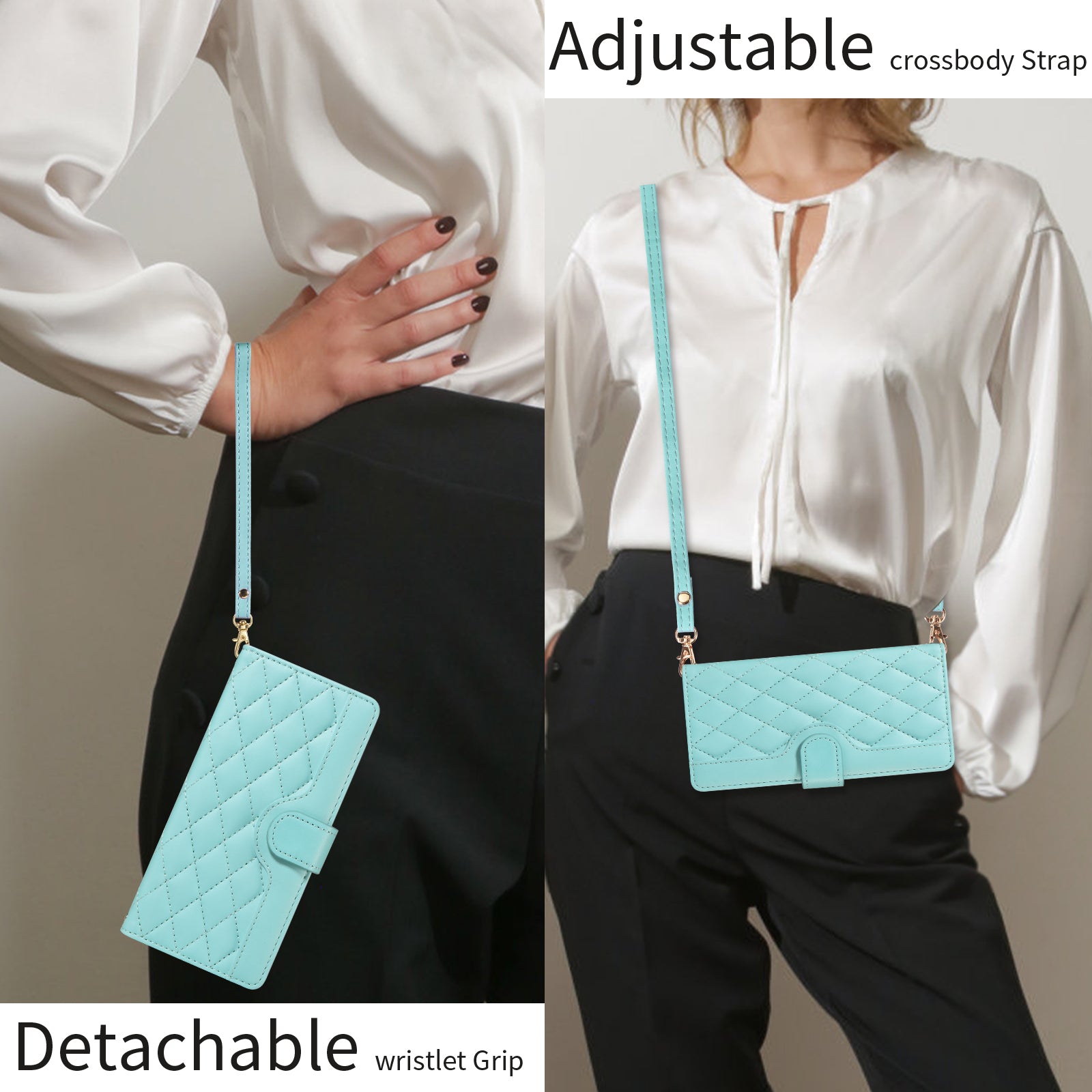 For-Samsung-Galaxy-S26-Edge-Wallet-Case-Rhombus-Leather-Phone-Cover-with-Strap-Green