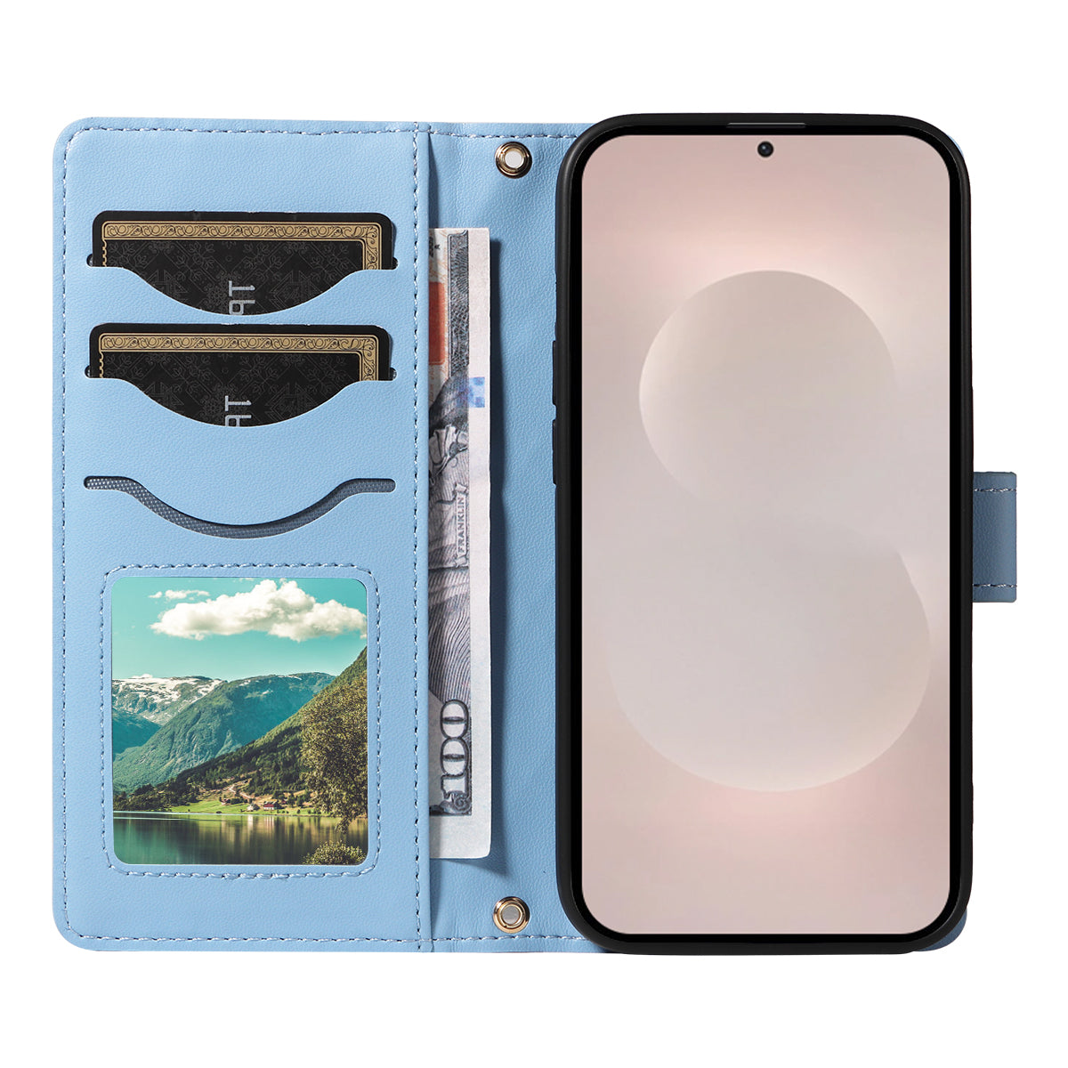 For-Samsung-Galaxy-S26-Edge-Wallet-Case-Rhombus-Leather-Phone-Cover-with-Strap-Blue