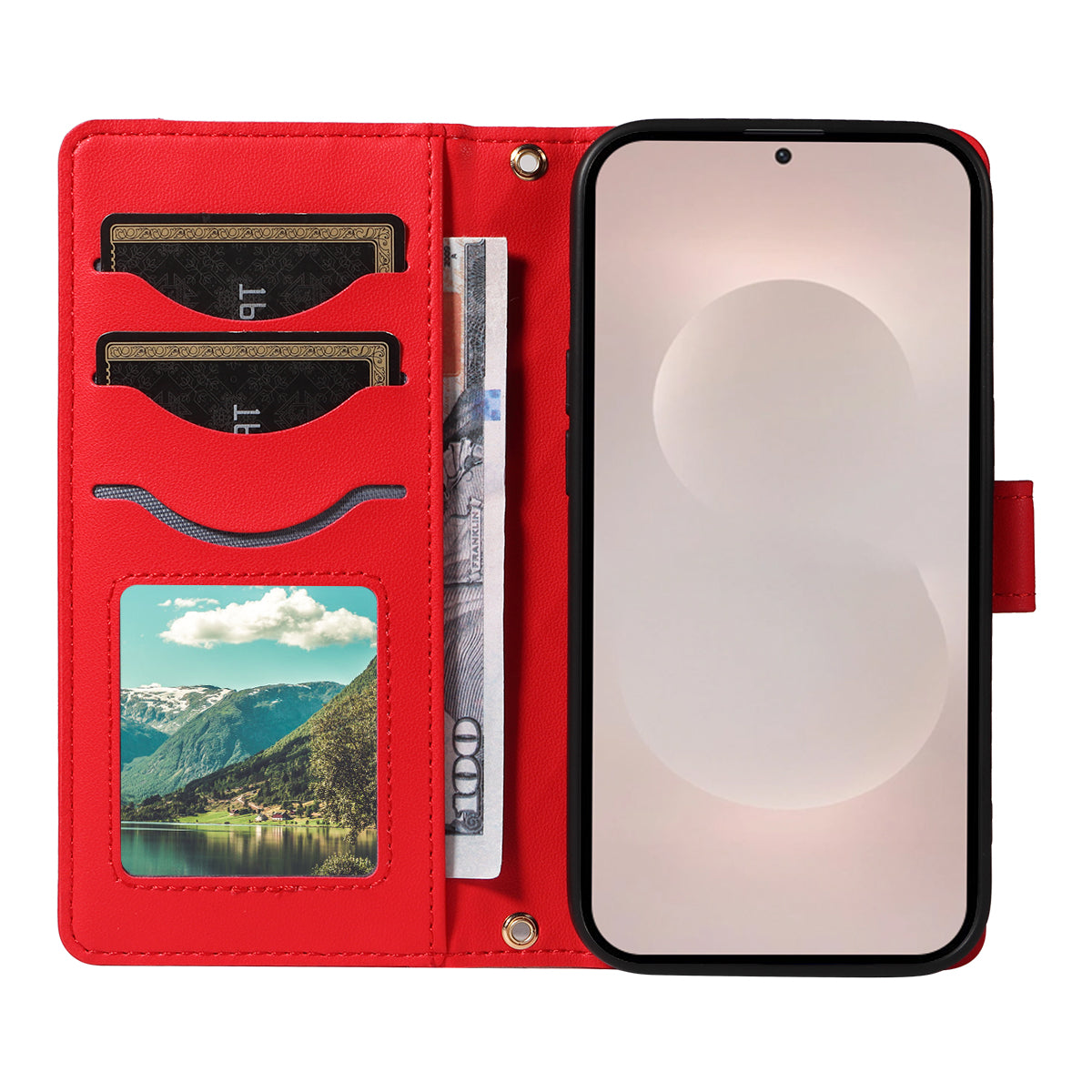 For-Samsung-Galaxy-S26-Edge-Wallet-Case-Rhombus-Leather-Phone-Cover-with-Strap-Red