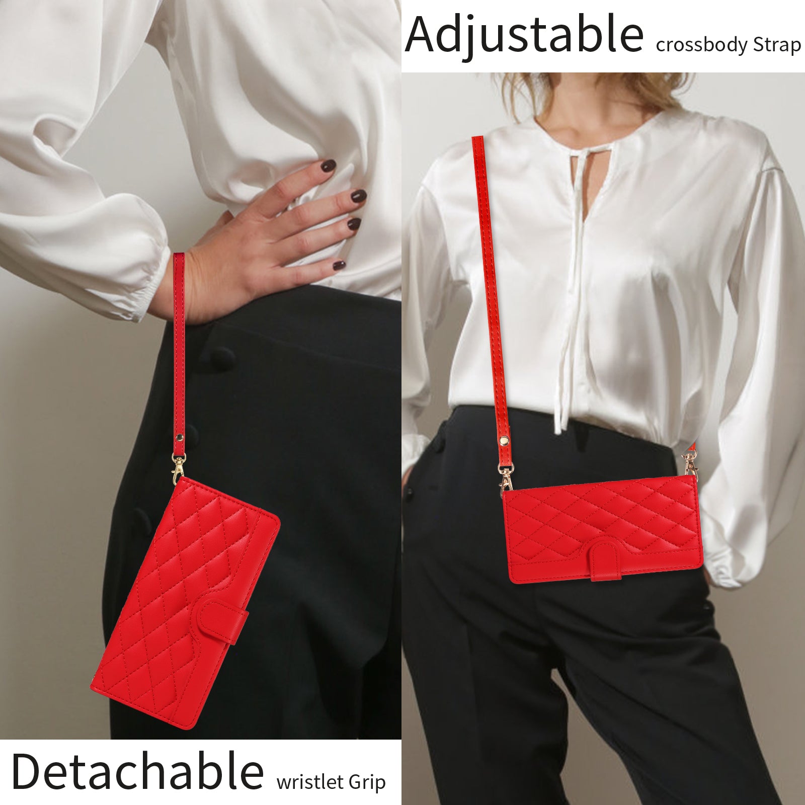 For-Samsung-Galaxy-S26-Edge-Wallet-Case-Rhombus-Leather-Phone-Cover-with-Strap-Red