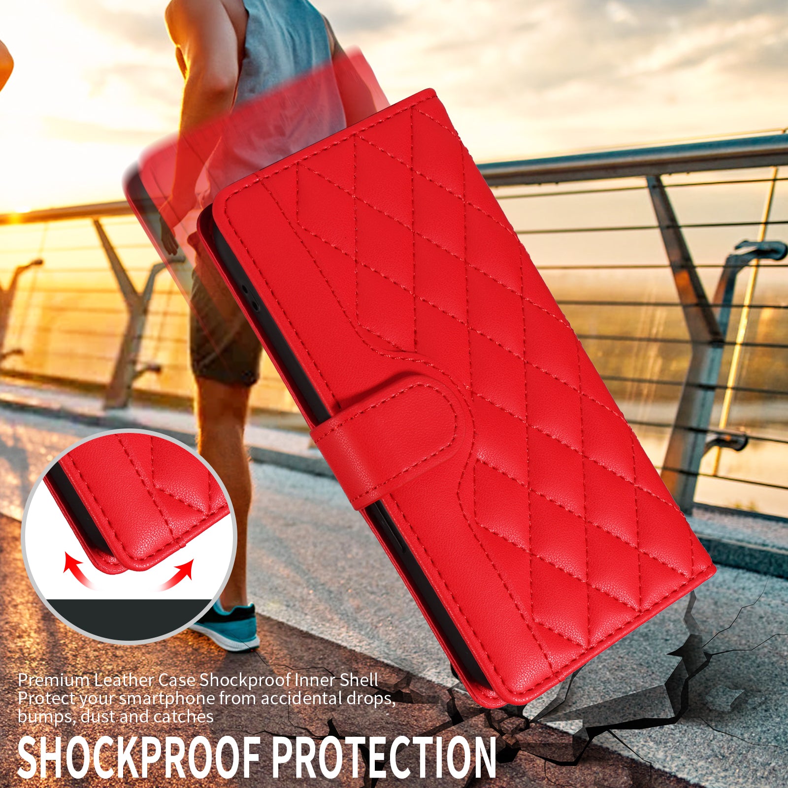 For-Samsung-Galaxy-S26-Edge-Wallet-Case-Rhombus-Leather-Phone-Cover-with-Strap-Red