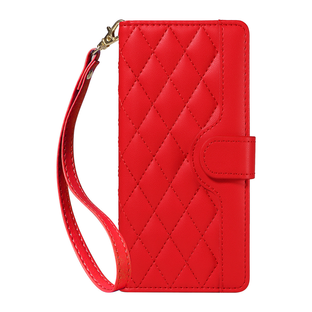 For-Samsung-Galaxy-S26-Edge-Wallet-Case-Rhombus-Leather-Phone-Cover-with-Strap-Red