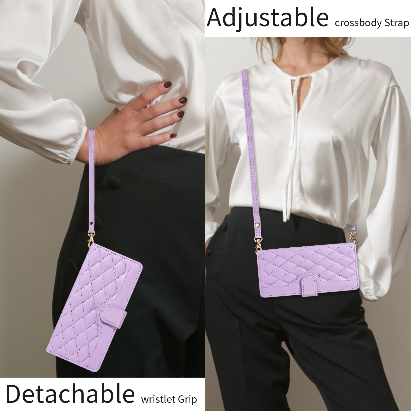 For-Samsung-Galaxy-S26-Edge-Wallet-Case-Rhombus-Leather-Phone-Cover-with-Strap-Light-Purple