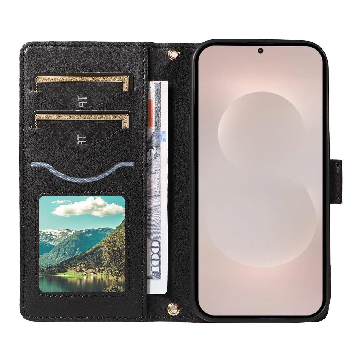 For-Samsung-Galaxy-S26-Edge-Wallet-Case-Rhombus-Leather-Phone-Cover-with-Strap-Black