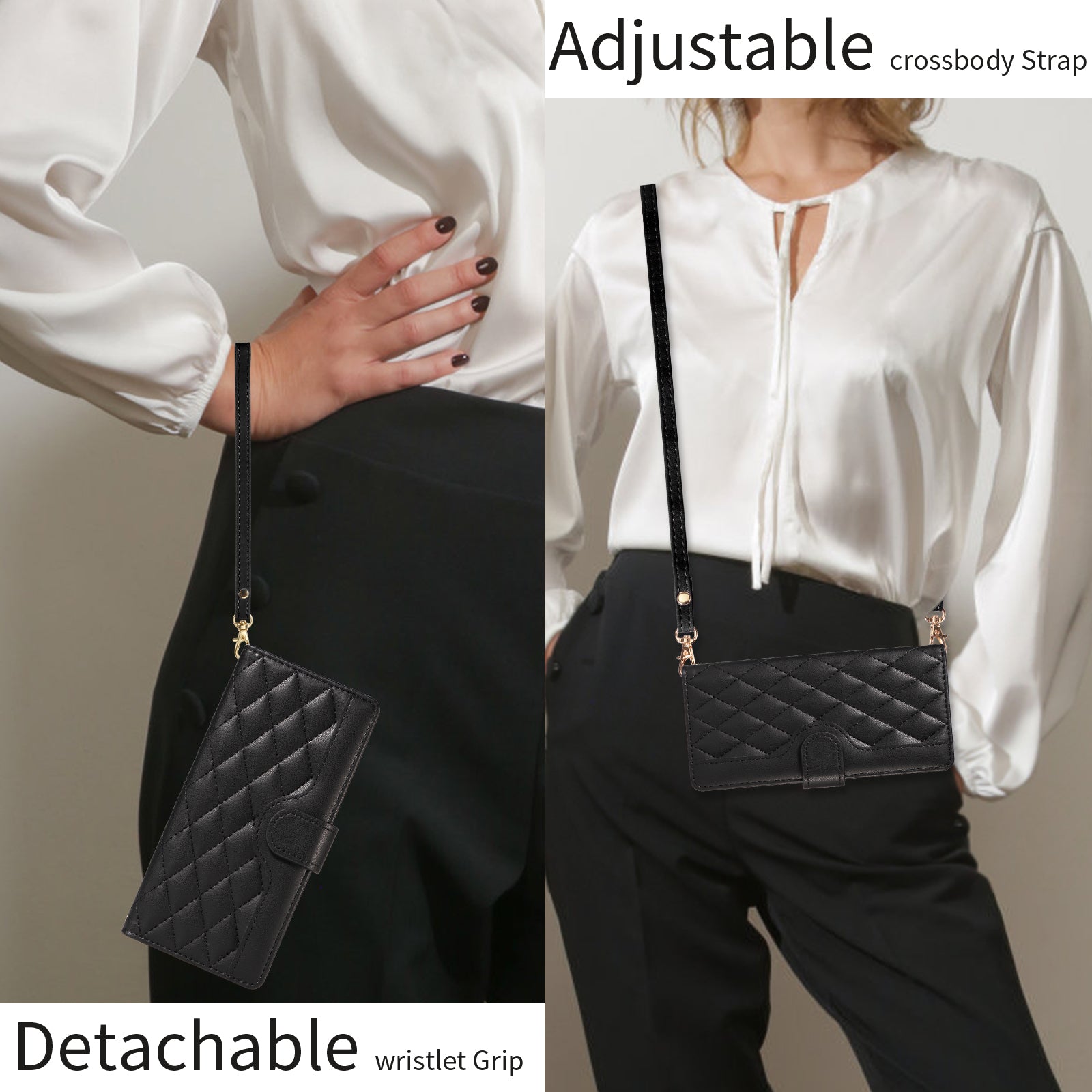 For-Samsung-Galaxy-S26-Edge-Wallet-Case-Rhombus-Leather-Phone-Cover-with-Strap-Black