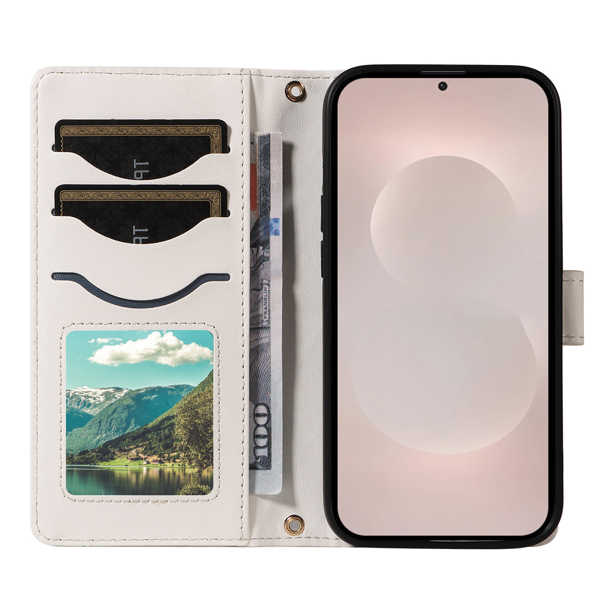 For-Samsung-Galaxy-S26-Edge-Wallet-Case-Rhombus-Leather-Phone-Cover-with-Strap-White