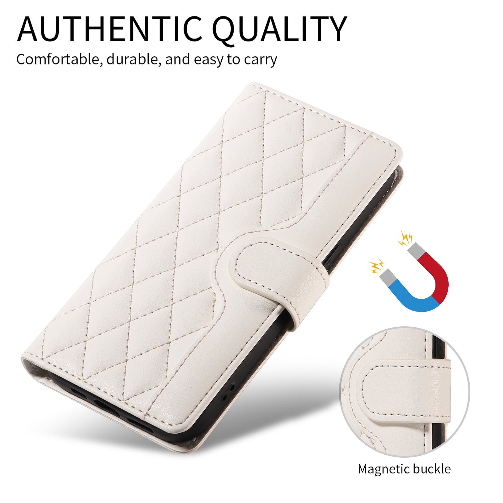 For-Samsung-Galaxy-S26-Edge-Wallet-Case-Rhombus-Leather-Phone-Cover-with-Strap-White
