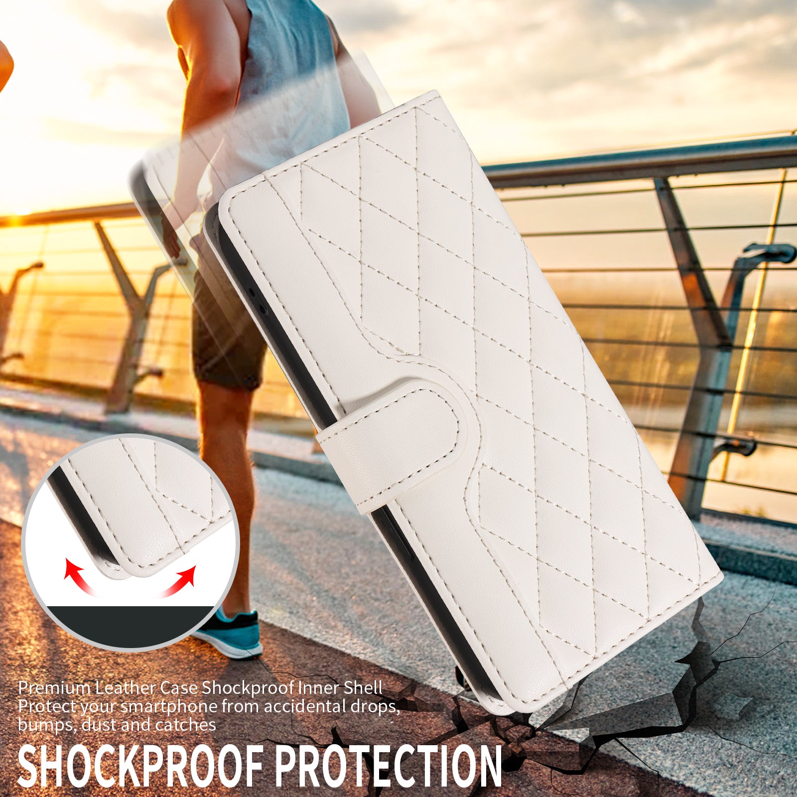 For-Samsung-Galaxy-S26-Edge-Wallet-Case-Rhombus-Leather-Phone-Cover-with-Strap-White