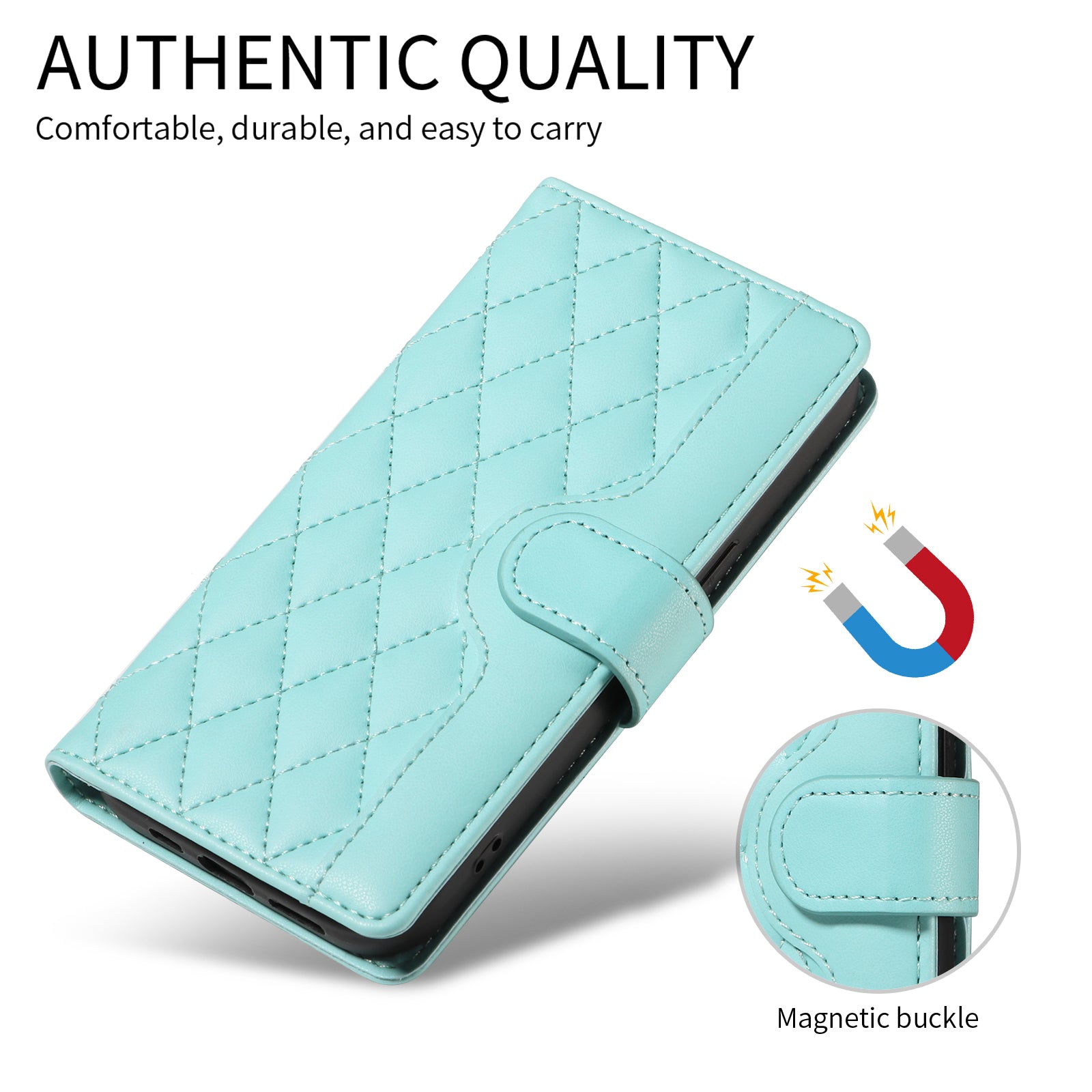 For-Samsung-Galaxy-S26-/-S26-Pro-Wallet-Case-Rhombus-Leather-Phone-Cover-with-Strap-Green