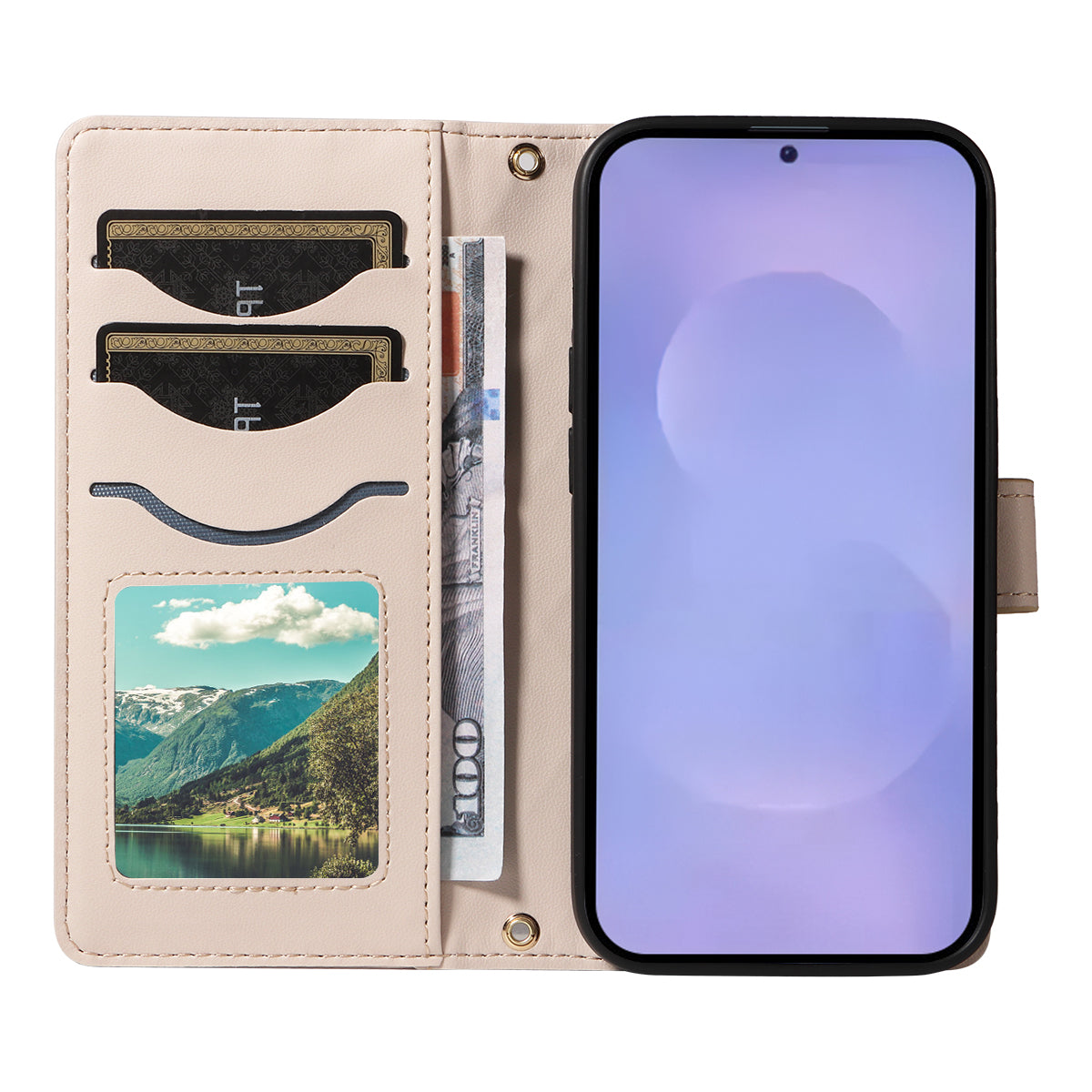 For-Samsung-Galaxy-S26-/-S26-Pro-Wallet-Case-Rhombus-Leather-Phone-Cover-with-Strap-Apricot