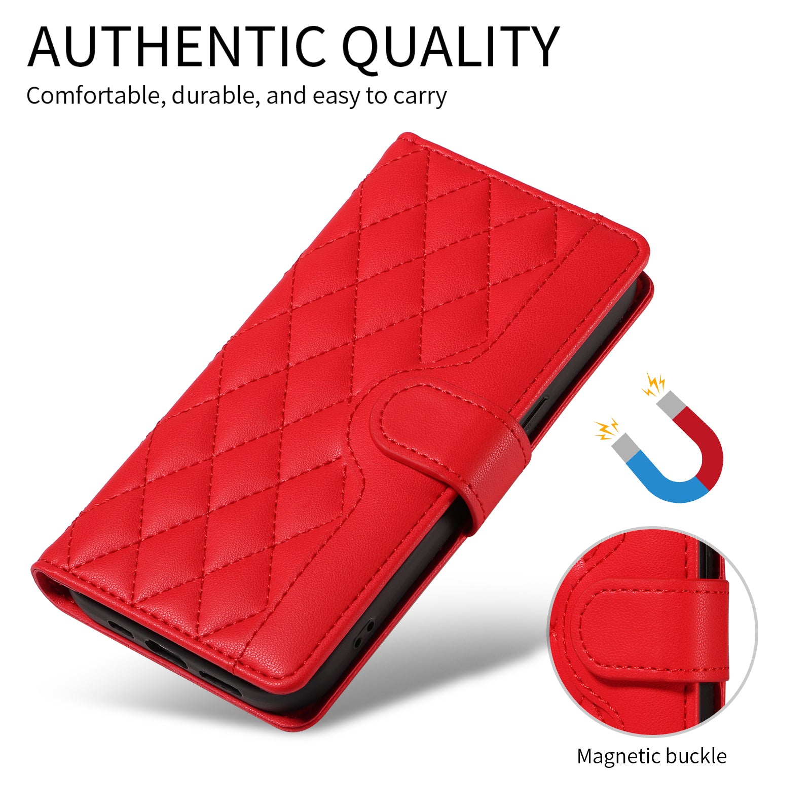 For-Samsung-Galaxy-S26-/-S26-Pro-Wallet-Case-Rhombus-Leather-Phone-Cover-with-Strap-Red