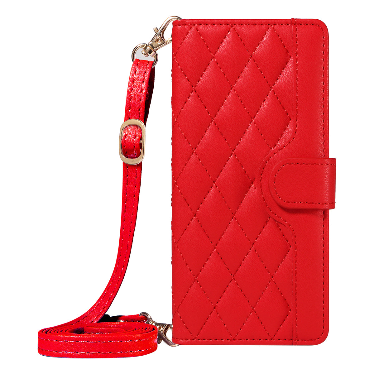 For-Samsung-Galaxy-S26-/-S26-Pro-Wallet-Case-Rhombus-Leather-Phone-Cover-with-Strap-Red