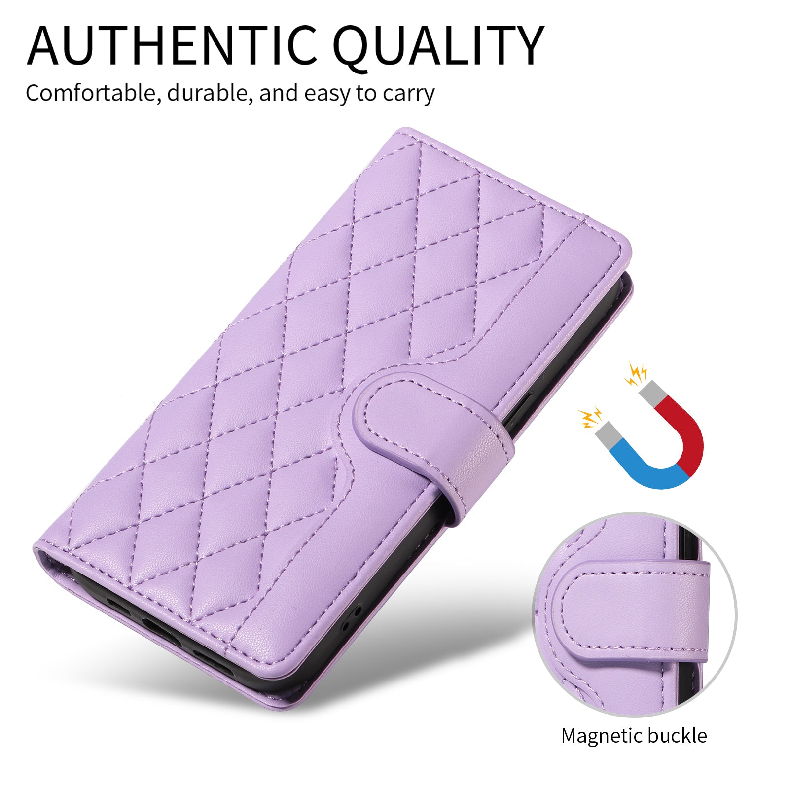 For-Samsung-Galaxy-S26-/-S26-Pro-Wallet-Case-Rhombus-Leather-Phone-Cover-with-Strap-Light-Purple