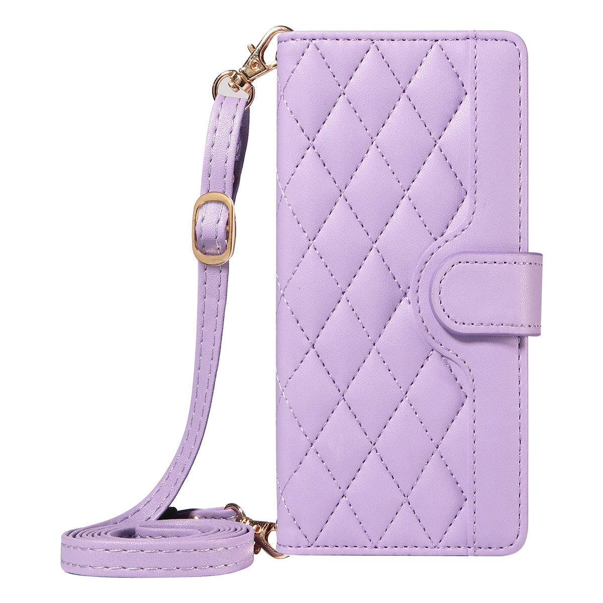 For-Samsung-Galaxy-S26-/-S26-Pro-Wallet-Case-Rhombus-Leather-Phone-Cover-with-Strap-Light-Purple