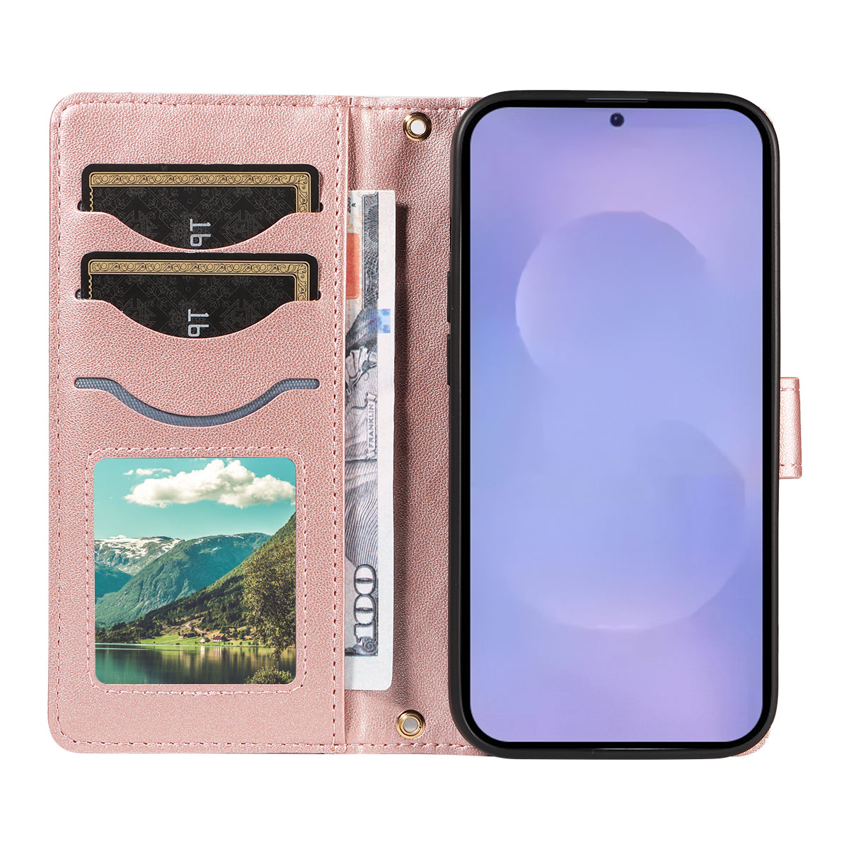 For-Samsung-Galaxy-S26-/-S26-Pro-Wallet-Case-Rhombus-Leather-Phone-Cover-with-Strap-Rose-Gold