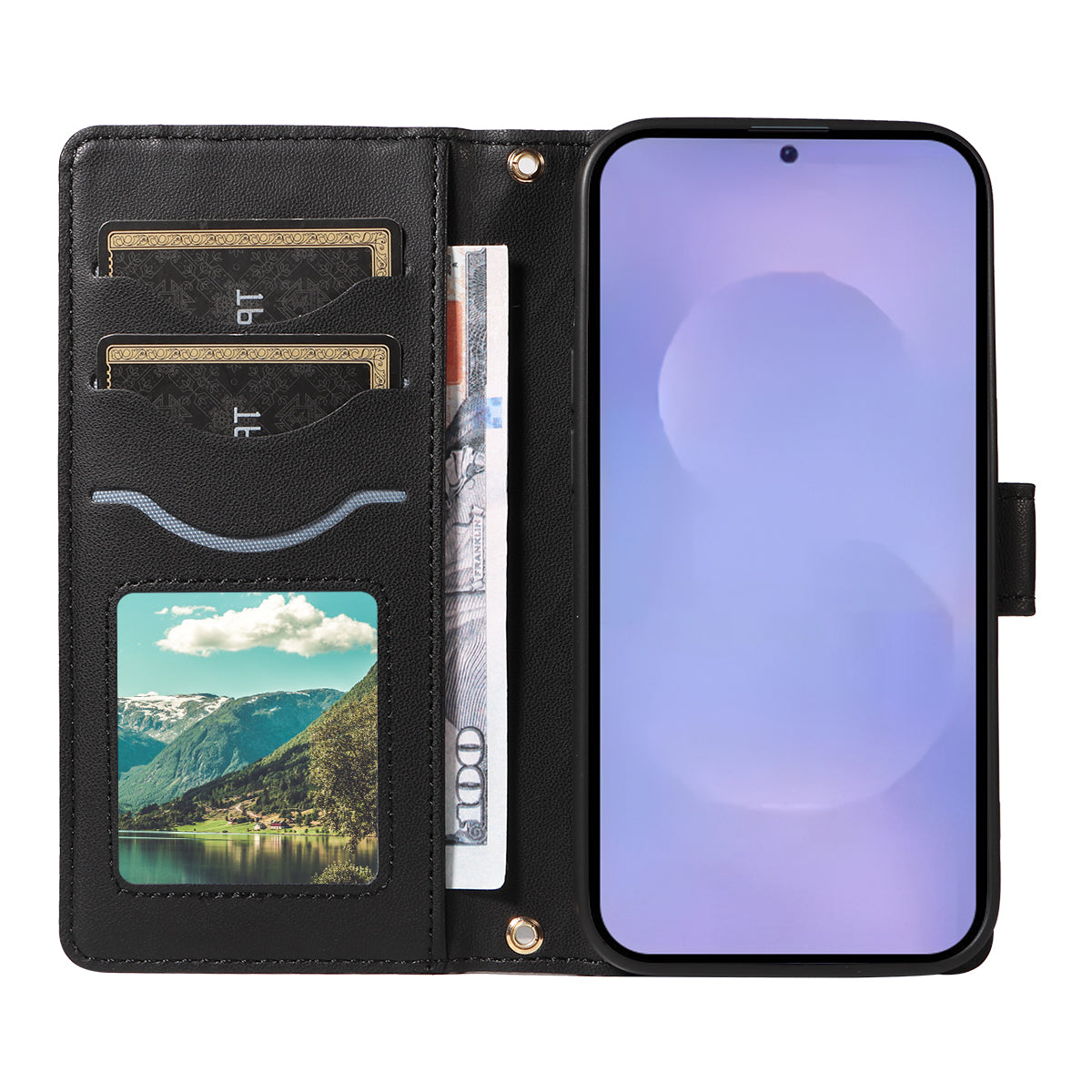 For-Samsung-Galaxy-S26-/-S26-Pro-Wallet-Case-Rhombus-Leather-Phone-Cover-with-Strap-Black