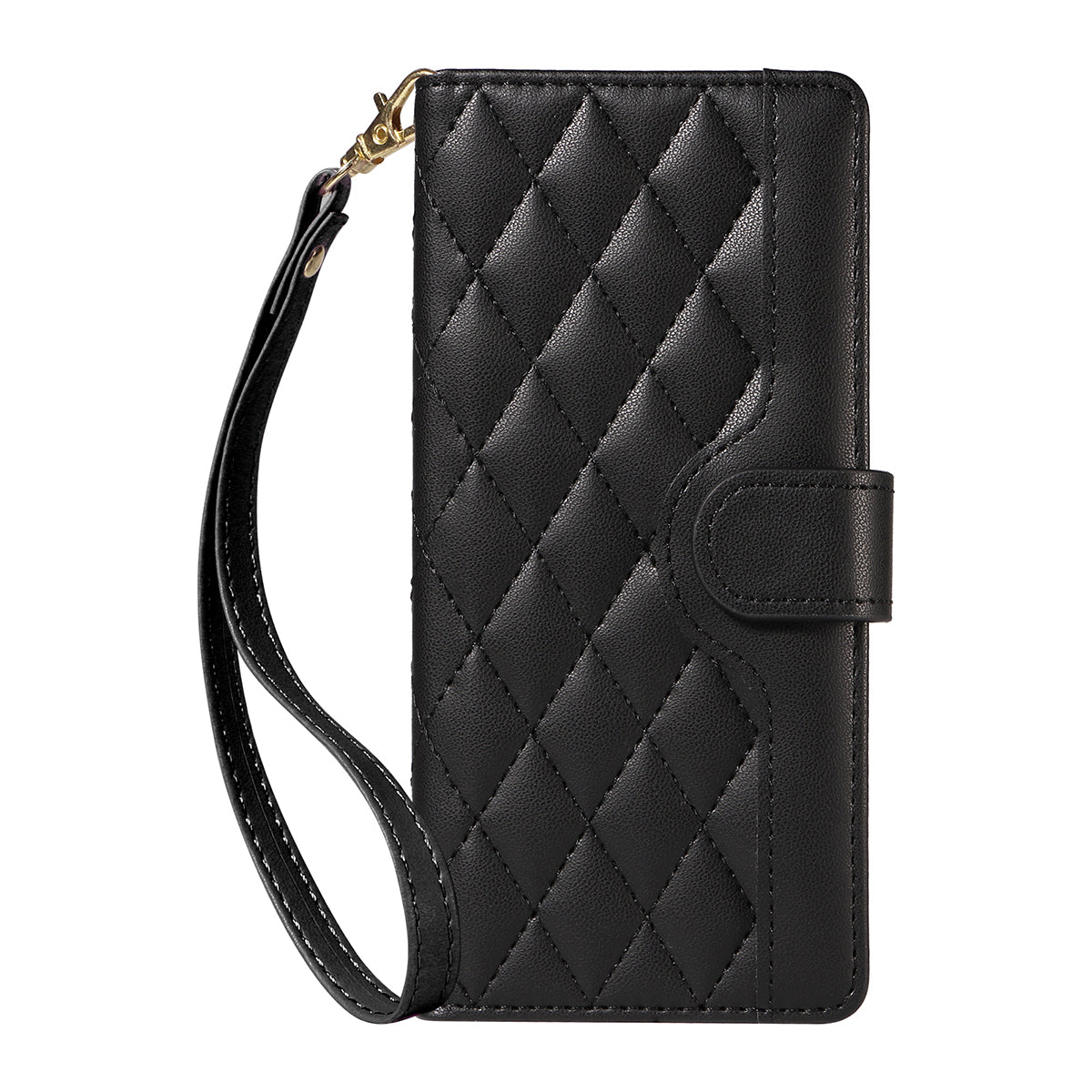 For-Samsung-Galaxy-S26-/-S26-Pro-Wallet-Case-Rhombus-Leather-Phone-Cover-with-Strap-Black