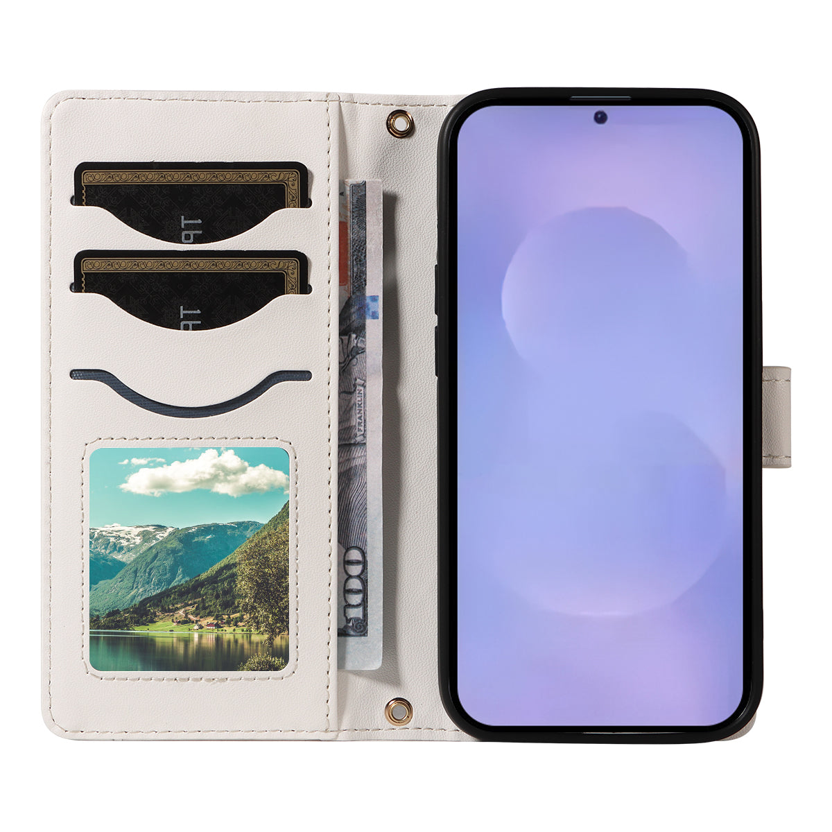 For-Samsung-Galaxy-S26-/-S26-Pro-Wallet-Case-Rhombus-Leather-Phone-Cover-with-Strap-White