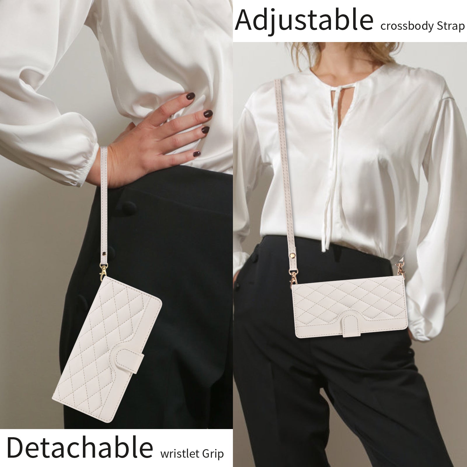 For-Samsung-Galaxy-S26-/-S26-Pro-Wallet-Case-Rhombus-Leather-Phone-Cover-with-Strap-White