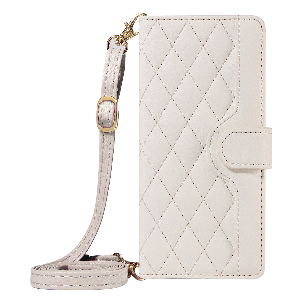 For-Samsung-Galaxy-S26-/-S26-Pro-Wallet-Case-Rhombus-Leather-Phone-Cover-with-Strap-White