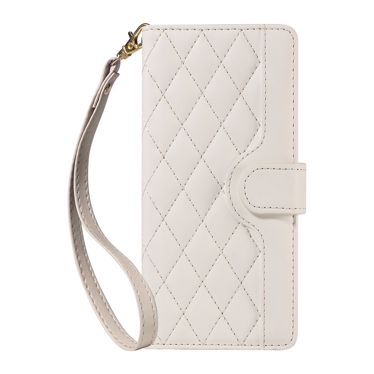 For-Samsung-Galaxy-S26-/-S26-Pro-Wallet-Case-Rhombus-Leather-Phone-Cover-with-Strap-White