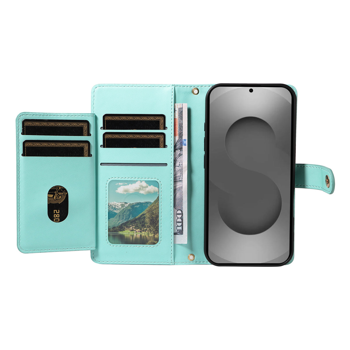 For-Samsung-Galaxy-S26-Ultra-Wallet-Case-with-Straps,-Rhombus-Leather-Stand-Phone-Cover-Light-Green