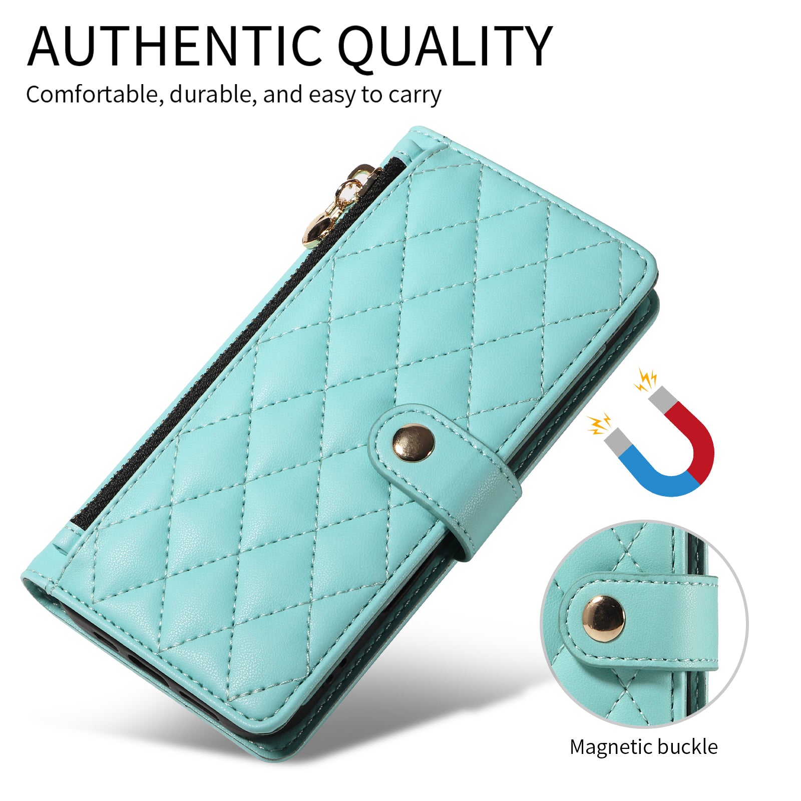 For-Samsung-Galaxy-S26-Ultra-Wallet-Case-with-Straps,-Rhombus-Leather-Stand-Phone-Cover-Light-Green