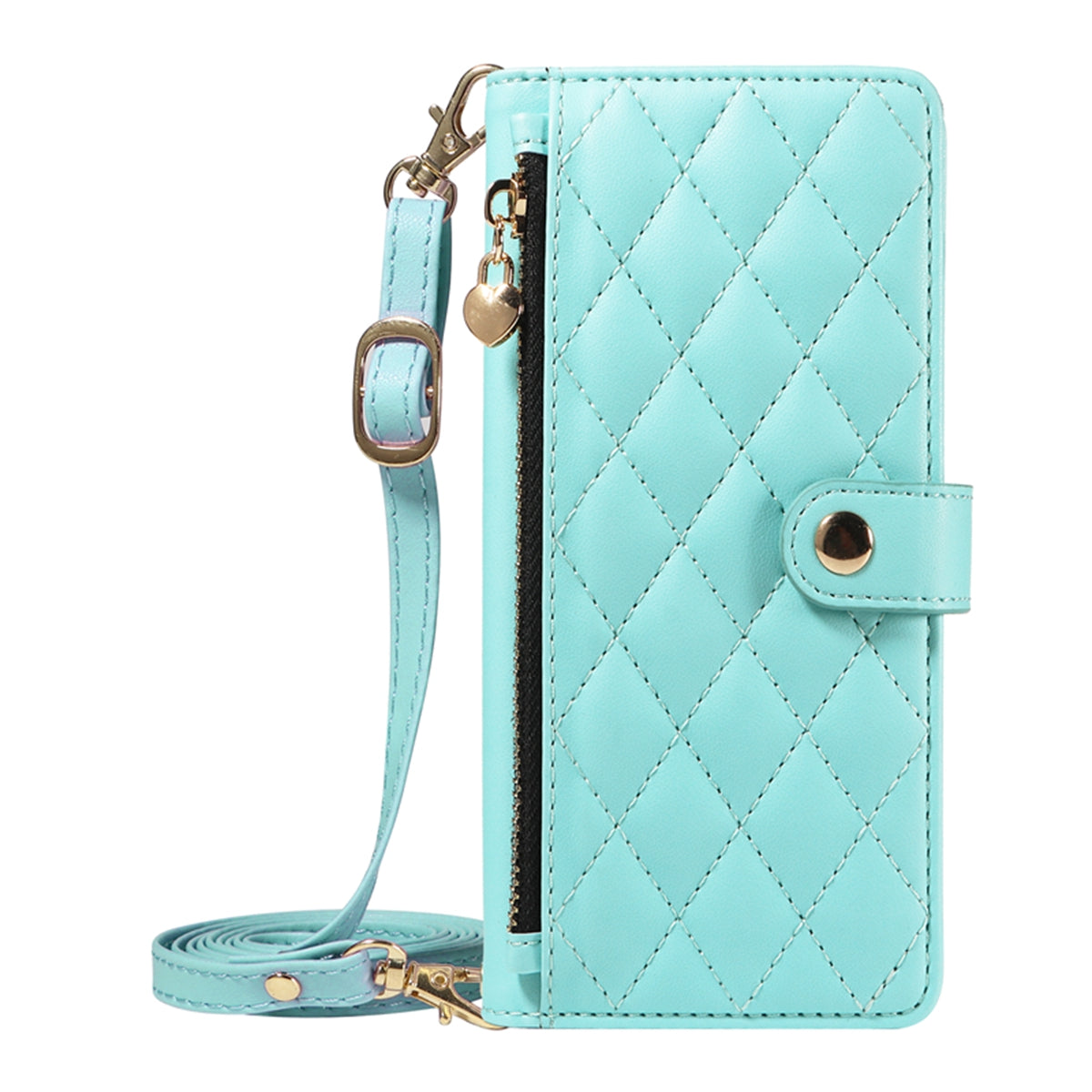 For-Samsung-Galaxy-S26-Ultra-Wallet-Case-with-Straps,-Rhombus-Leather-Stand-Phone-Cover-Light-Green