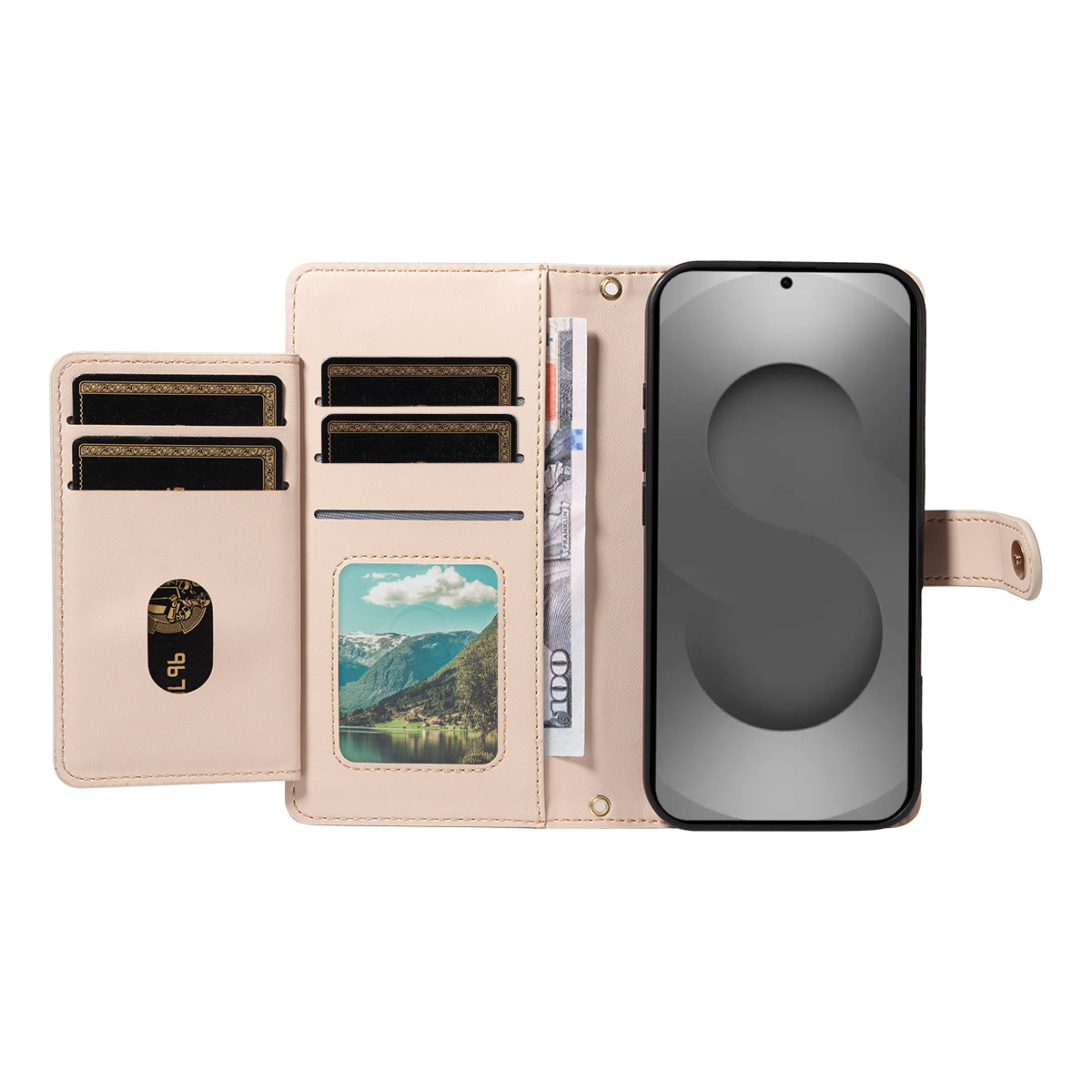 For-Samsung-Galaxy-S26-Ultra-Wallet-Case-with-Straps,-Rhombus-Leather-Stand-Phone-Cover-Beige