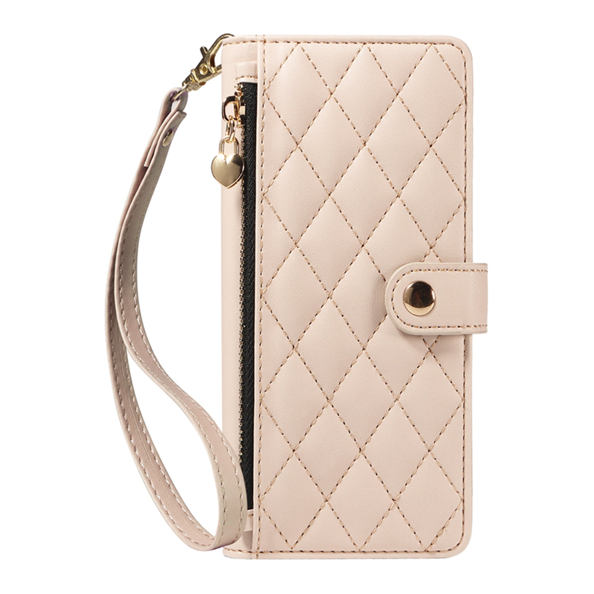For-Samsung-Galaxy-S26-Ultra-Wallet-Case-with-Straps,-Rhombus-Leather-Stand-Phone-Cover-Beige