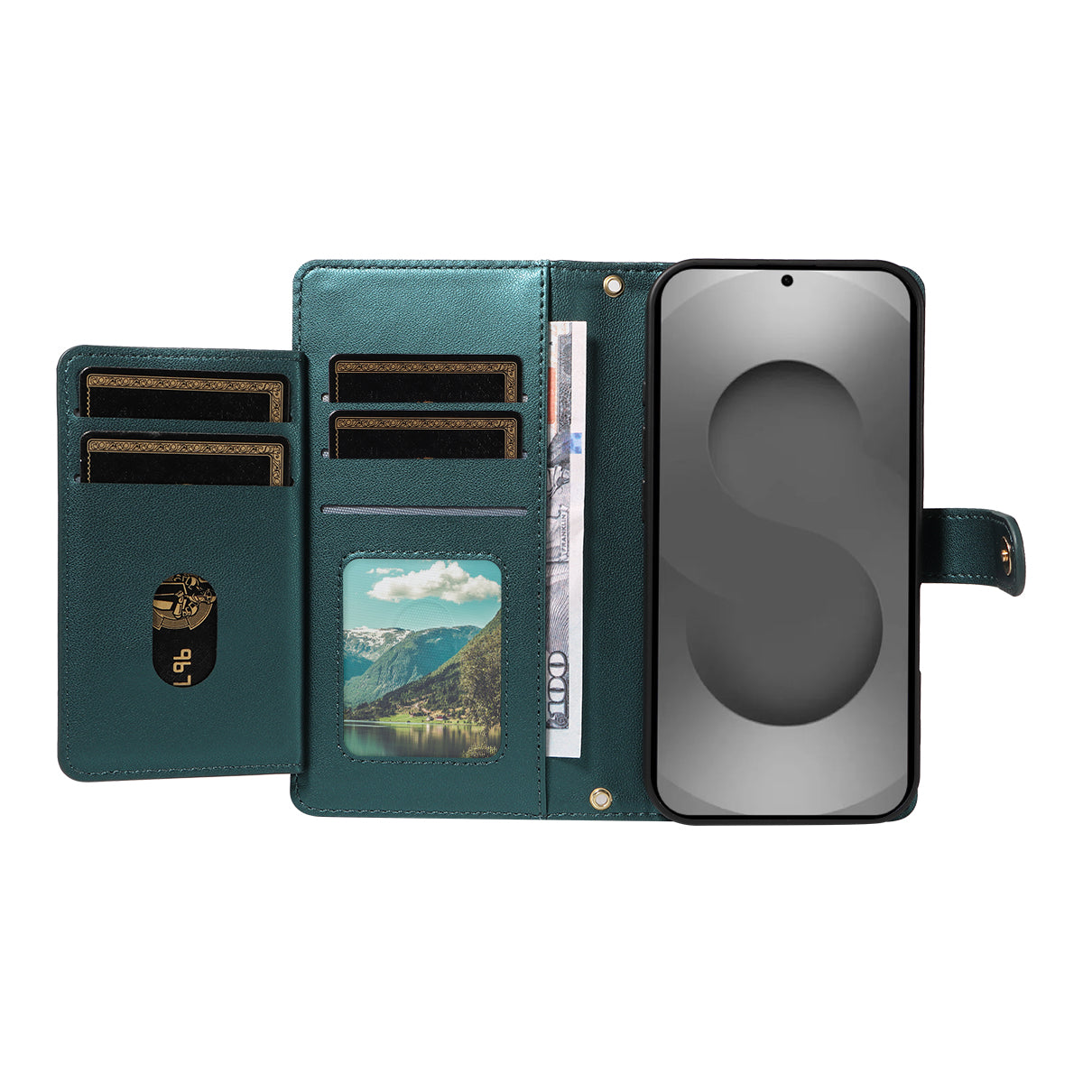 For-Samsung-Galaxy-S26-Ultra-Wallet-Case-with-Straps,-Rhombus-Leather-Stand-Phone-Cover-Blackish-Green