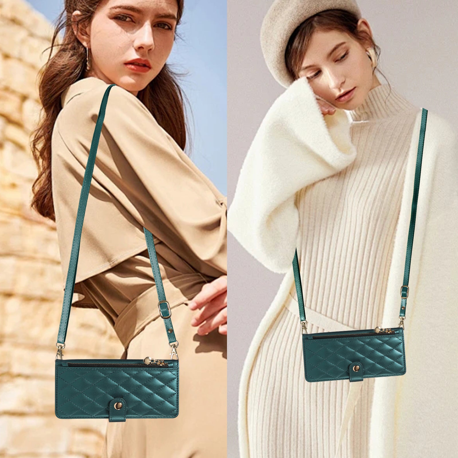 For-Samsung-Galaxy-S26-Ultra-Wallet-Case-with-Straps,-Rhombus-Leather-Stand-Phone-Cover-Blackish-Green