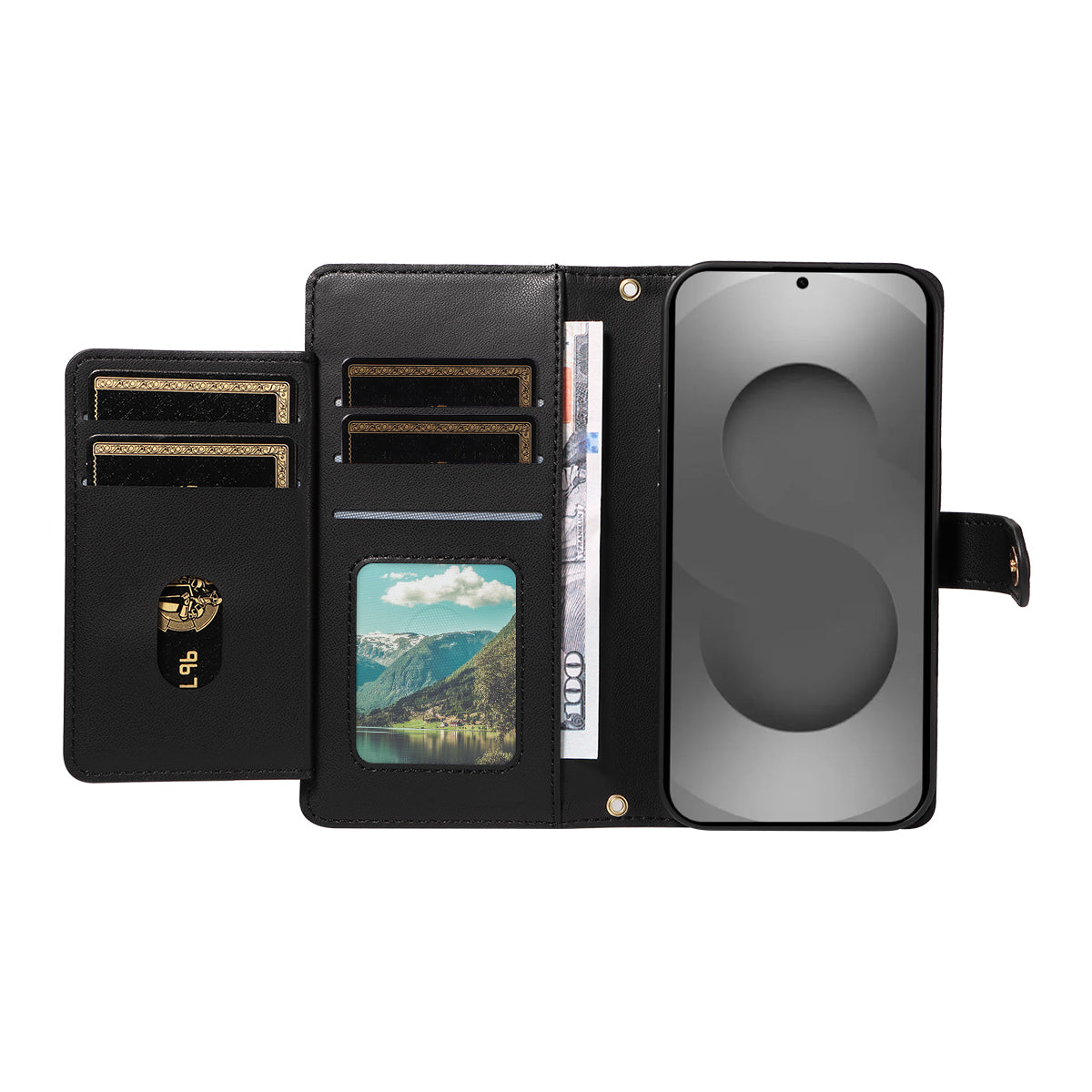 For-Samsung-Galaxy-S26-Ultra-Wallet-Case-with-Straps,-Rhombus-Leather-Stand-Phone-Cover-Black