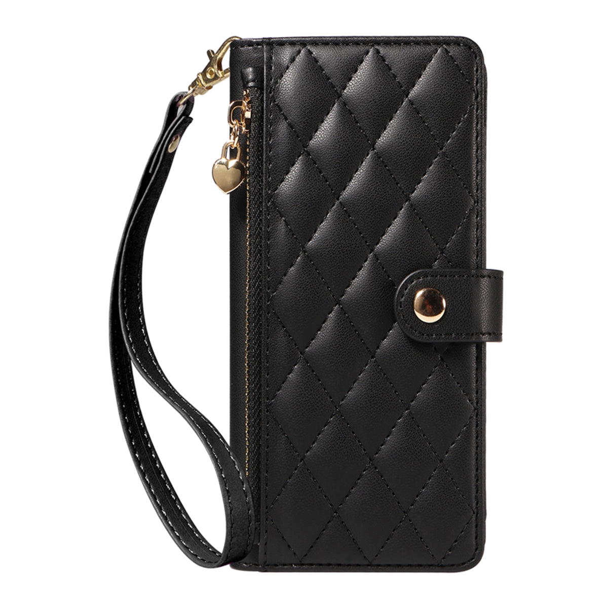 For-Samsung-Galaxy-S26-Ultra-Wallet-Case-with-Straps,-Rhombus-Leather-Stand-Phone-Cover-Black