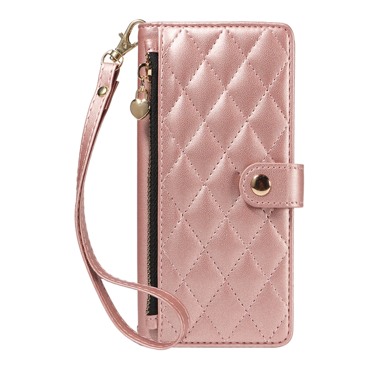 For-Samsung-Galaxy-S26-Ultra-Wallet-Case-with-Straps,-Rhombus-Leather-Stand-Phone-Cover-Rose-Gold
