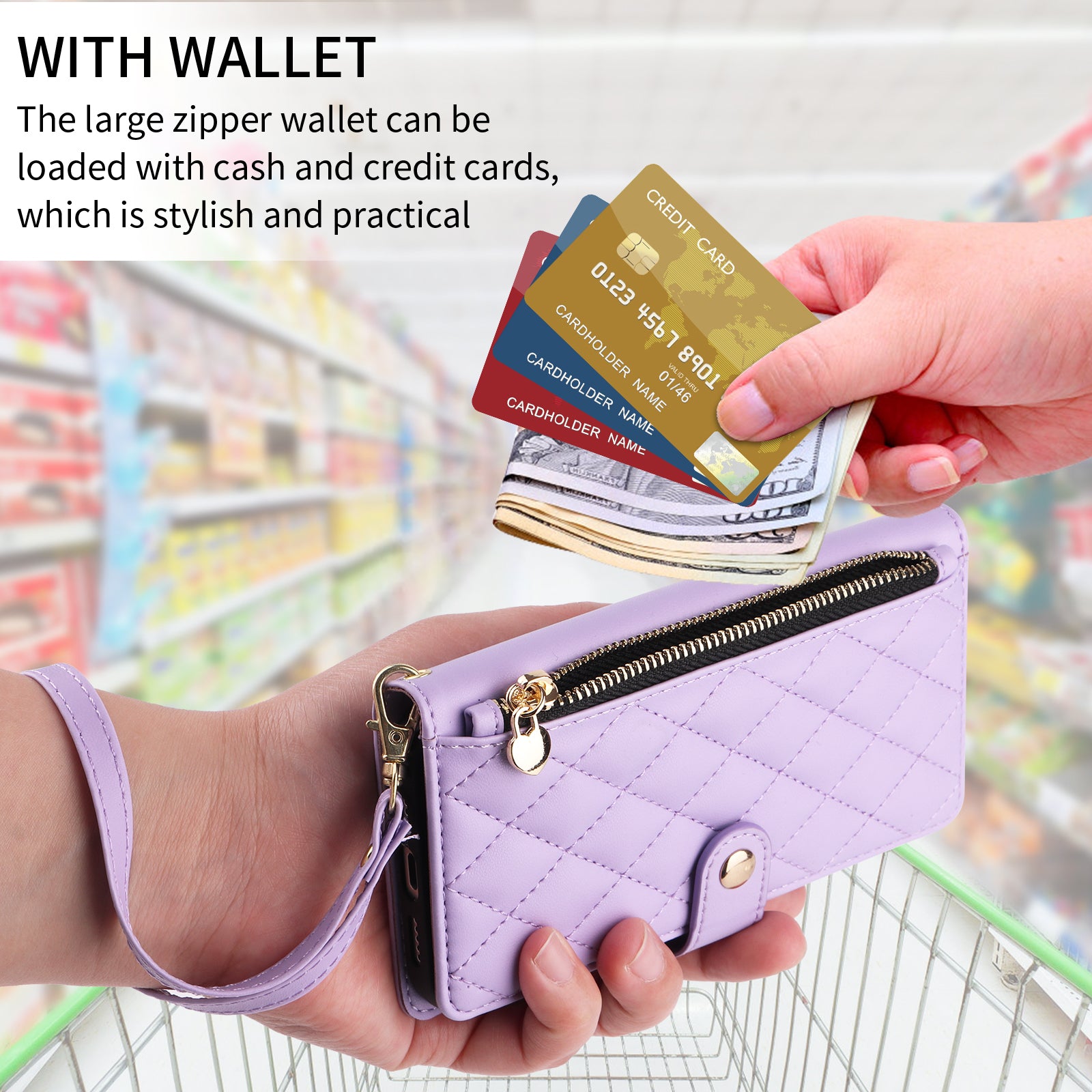 For-Samsung-Galaxy-S26-Ultra-Wallet-Case-with-Straps,-Rhombus-Leather-Stand-Phone-Cover-Purple