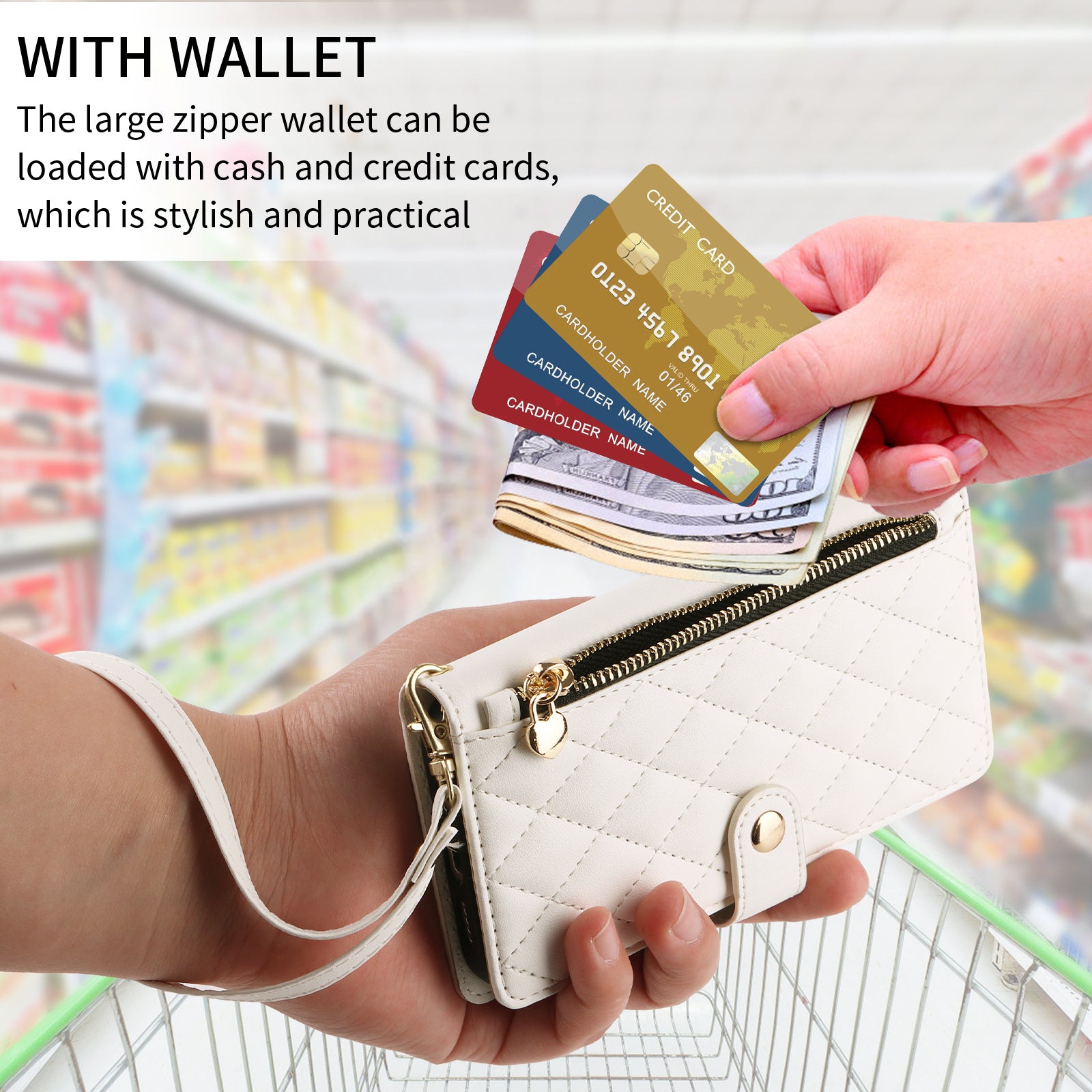 For-Samsung-Galaxy-S26-Edge-Wallet-Case-with-Straps,-Rhombus-Leather-Stand-Phone-Cover-White