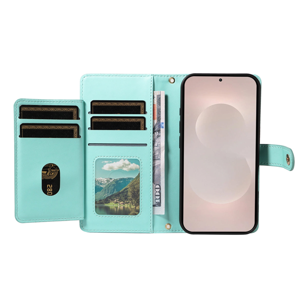 For-Samsung-Galaxy-S26-Edge-Wallet-Case-with-Straps,-Rhombus-Leather-Stand-Phone-Cover-Light-Green