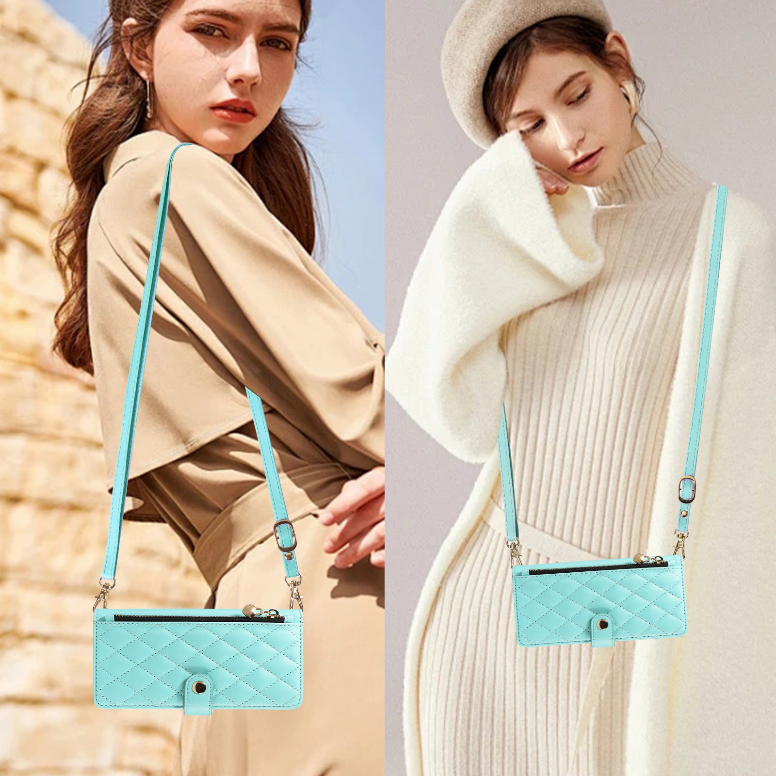 For-Samsung-Galaxy-S26-Edge-Wallet-Case-with-Straps,-Rhombus-Leather-Stand-Phone-Cover-Light-Green