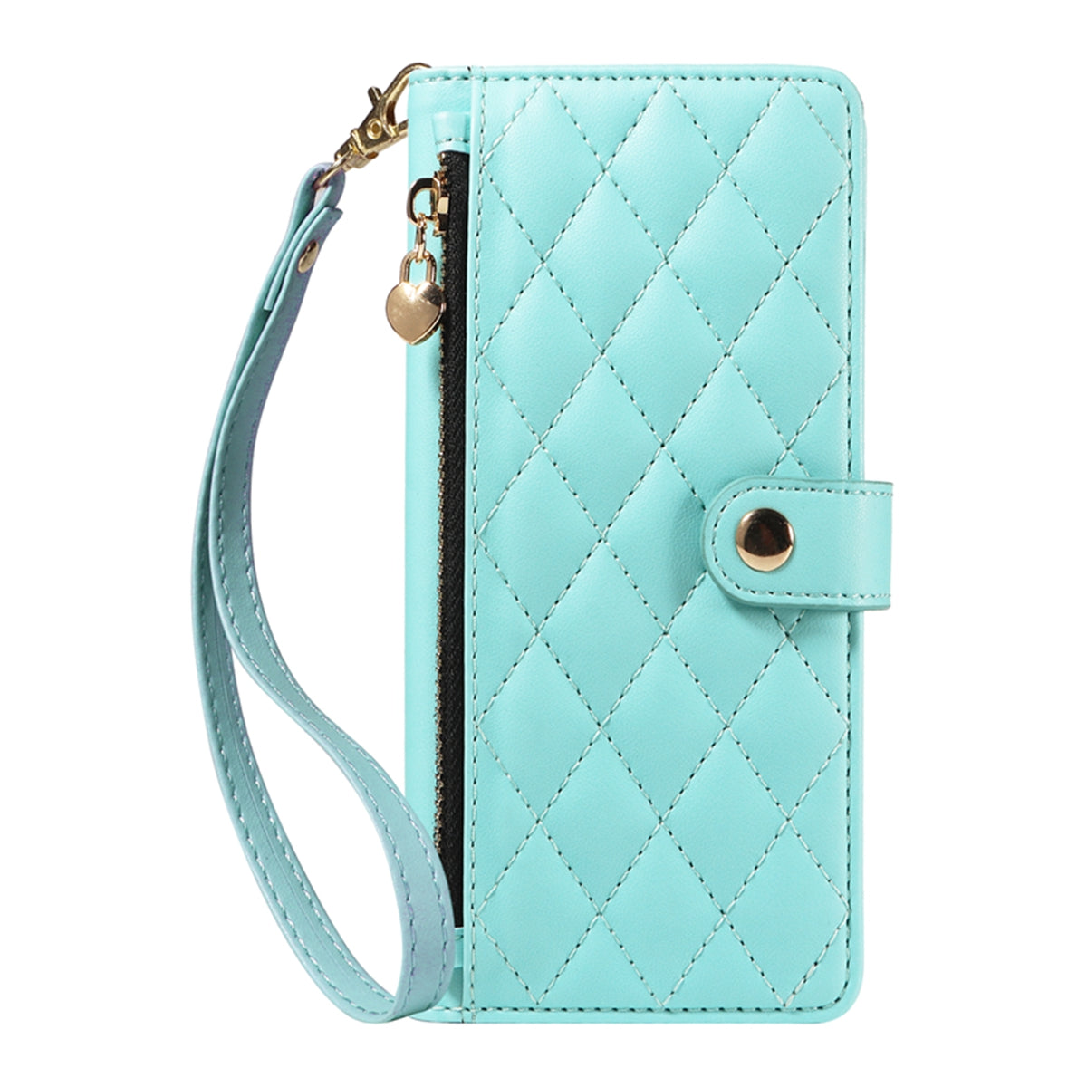 For-Samsung-Galaxy-S26-Edge-Wallet-Case-with-Straps,-Rhombus-Leather-Stand-Phone-Cover-Light-Green