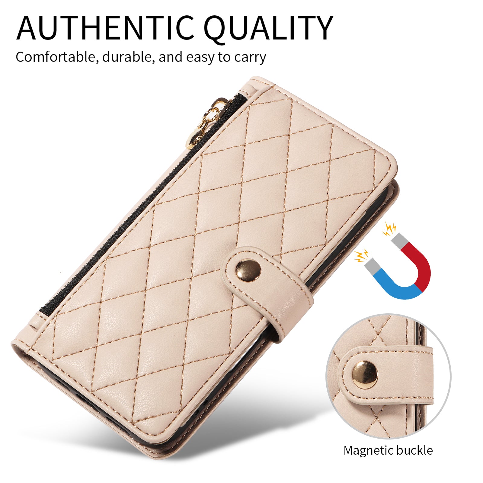 For-Samsung-Galaxy-S26-Edge-Wallet-Case-with-Straps,-Rhombus-Leather-Stand-Phone-Cover-Beige